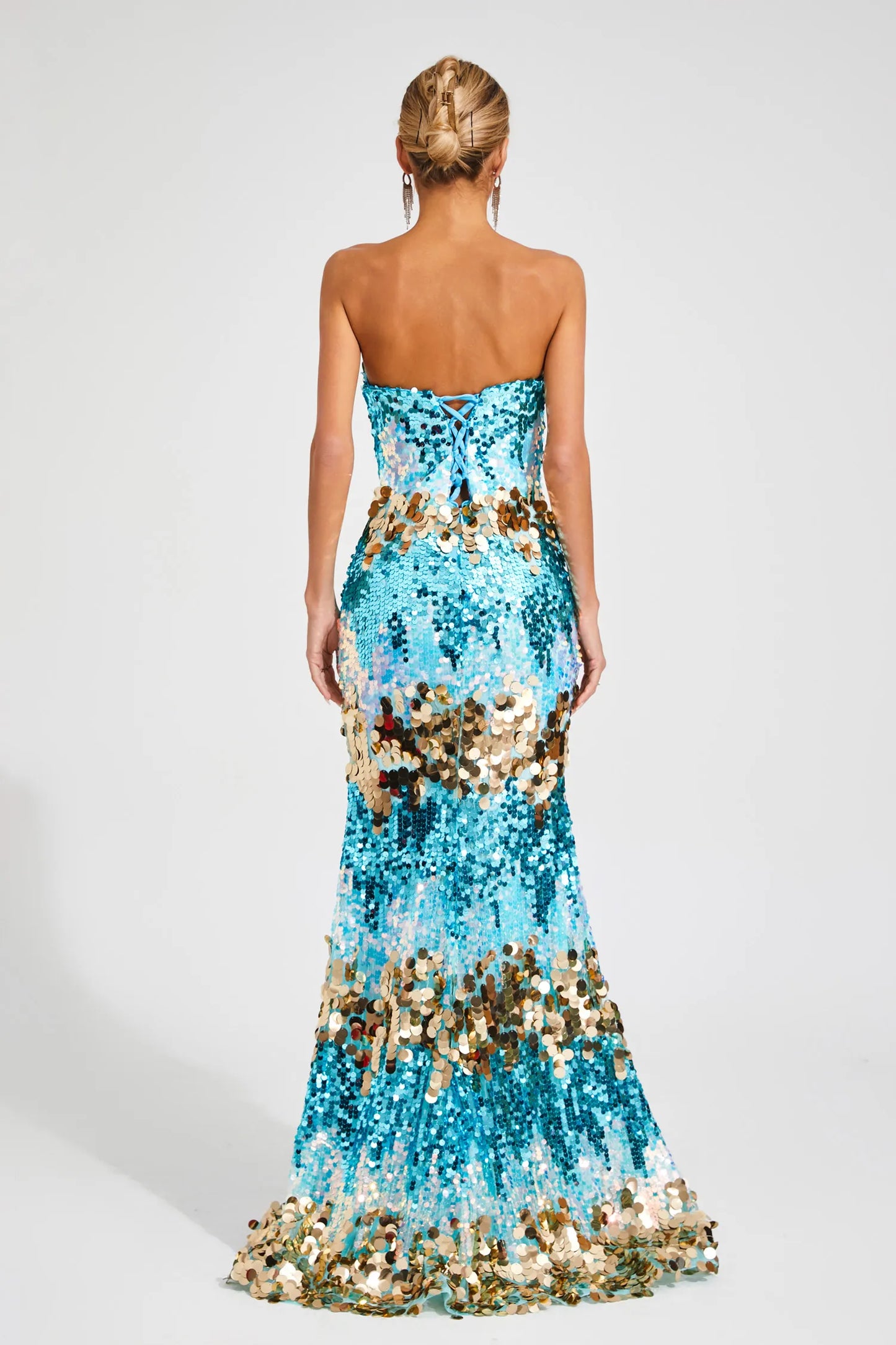 Bianca Blue Sequins Bandage Maxi Dress