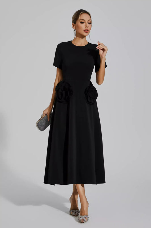 Greta Black Flower Maxi Dress