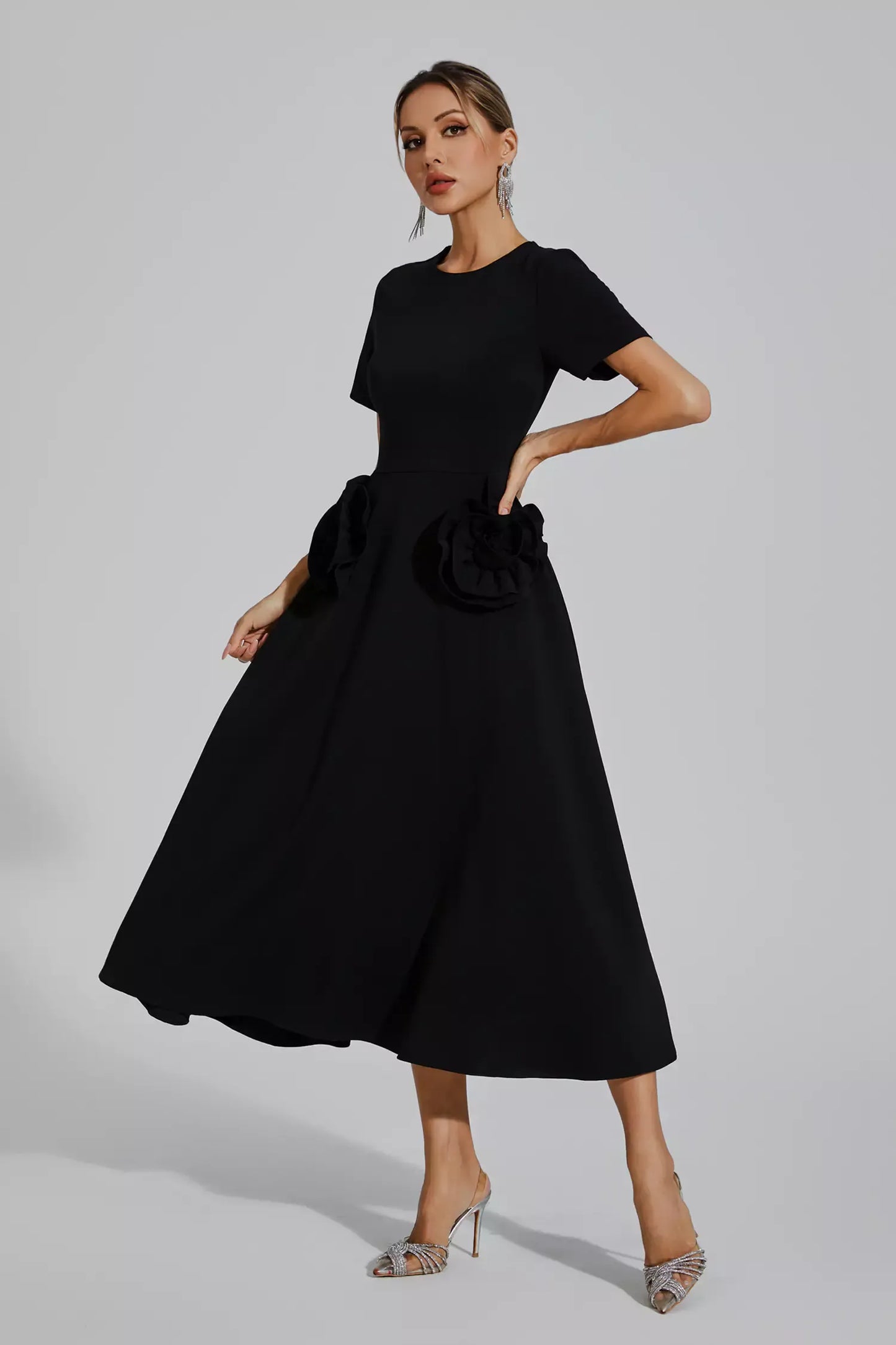 Greta Black Flower Maxi Dress