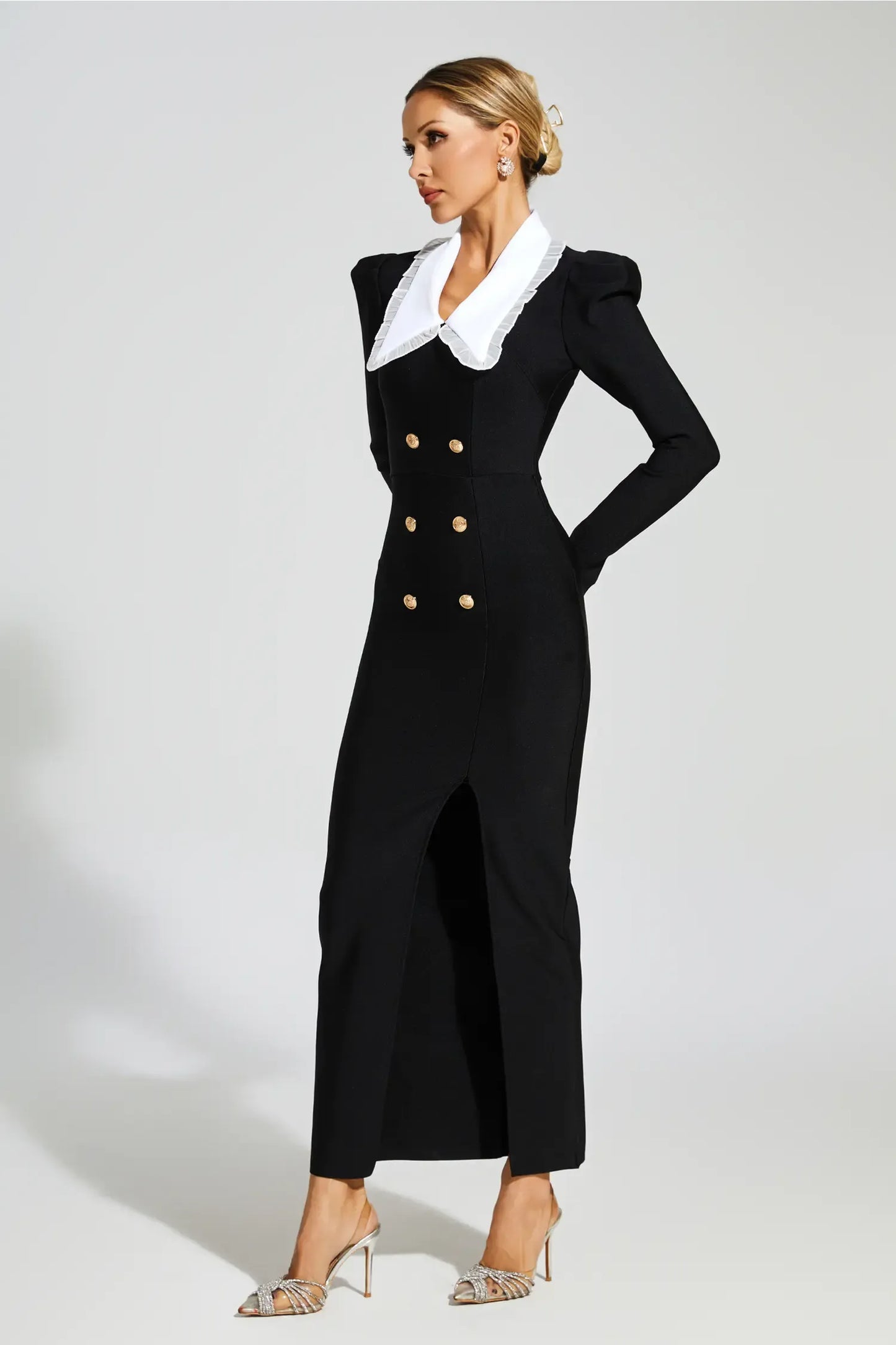 Harriman Black Slit Long Sleeves Bandage Maxi Dress