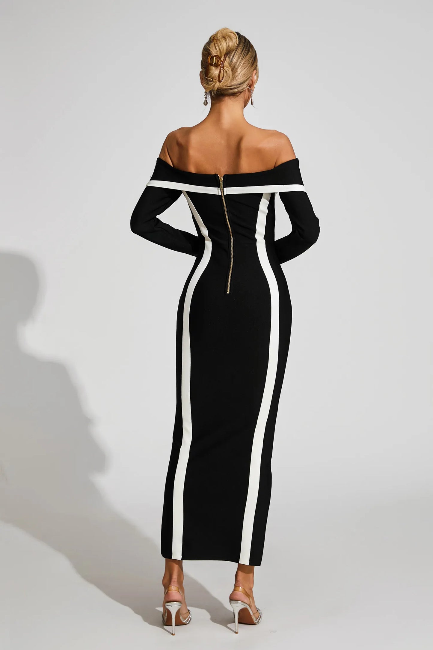 Selestia Black Off Shoulder Bandage Maxi Dress