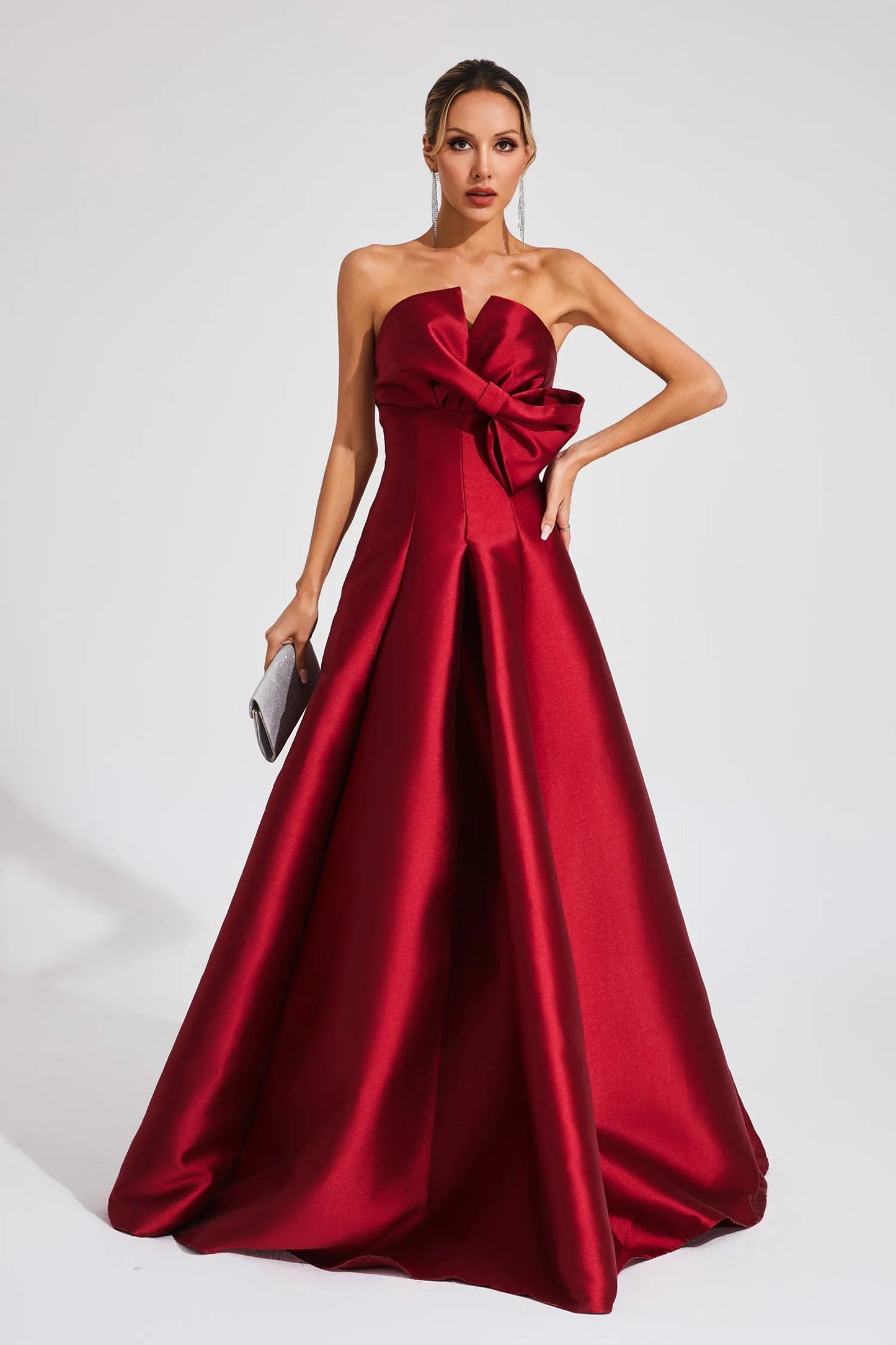 Agnes Red Bow Off Shoulder Maxi Dress