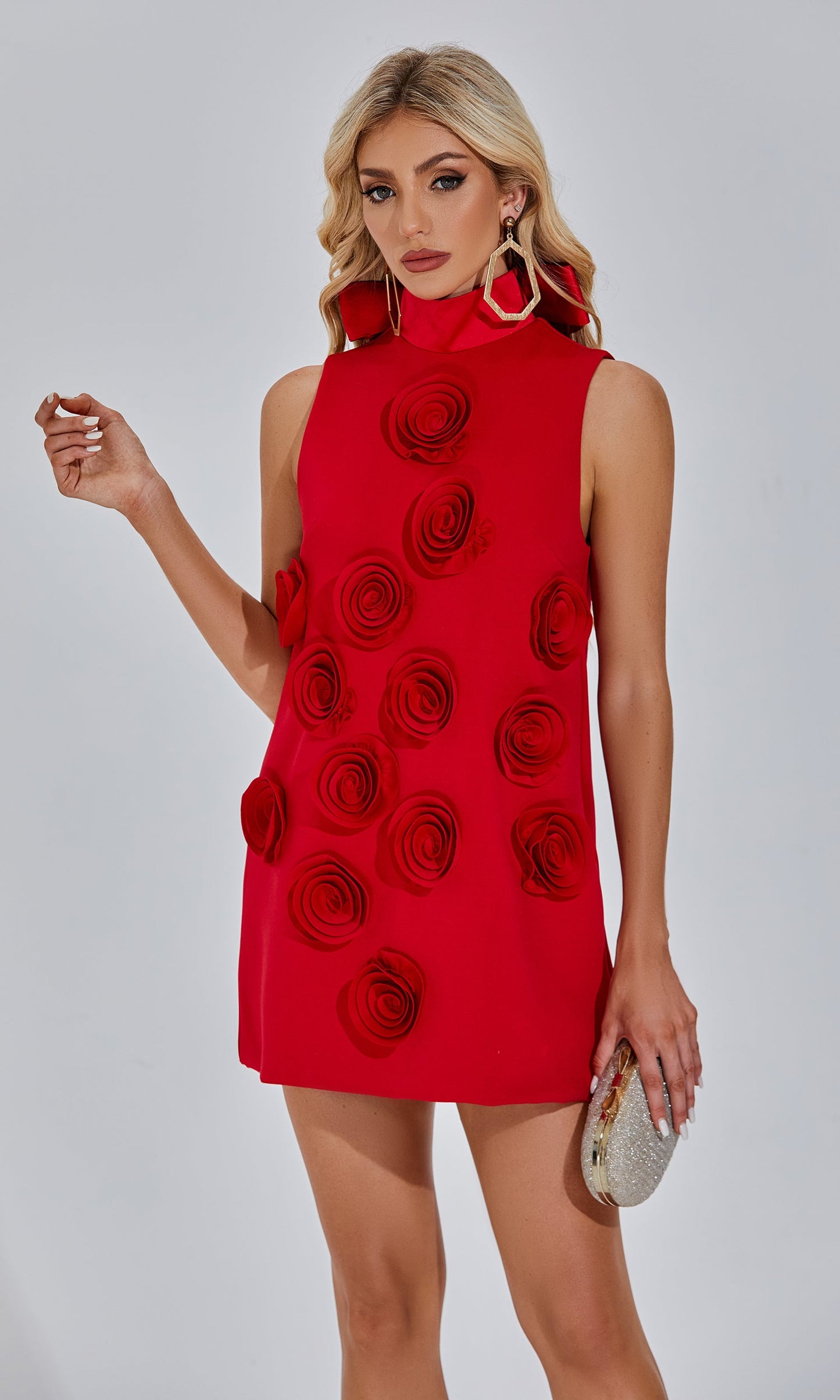 Jodie red 3D mini floral dress