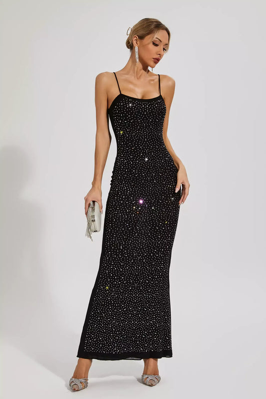 Indie Black Embellished Mesh Maxi Dress