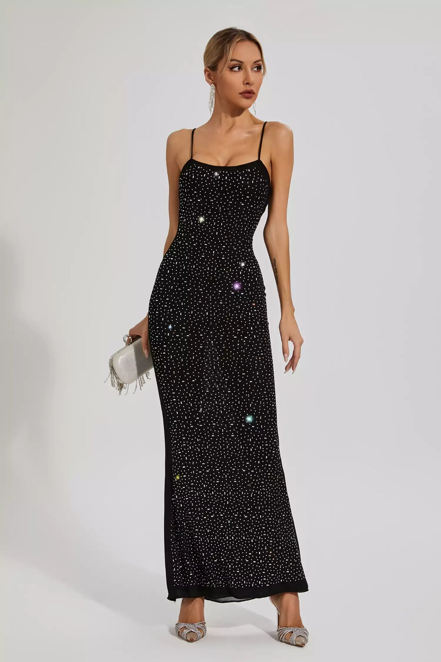 Indie Black Embellished Mesh Maxi Dress