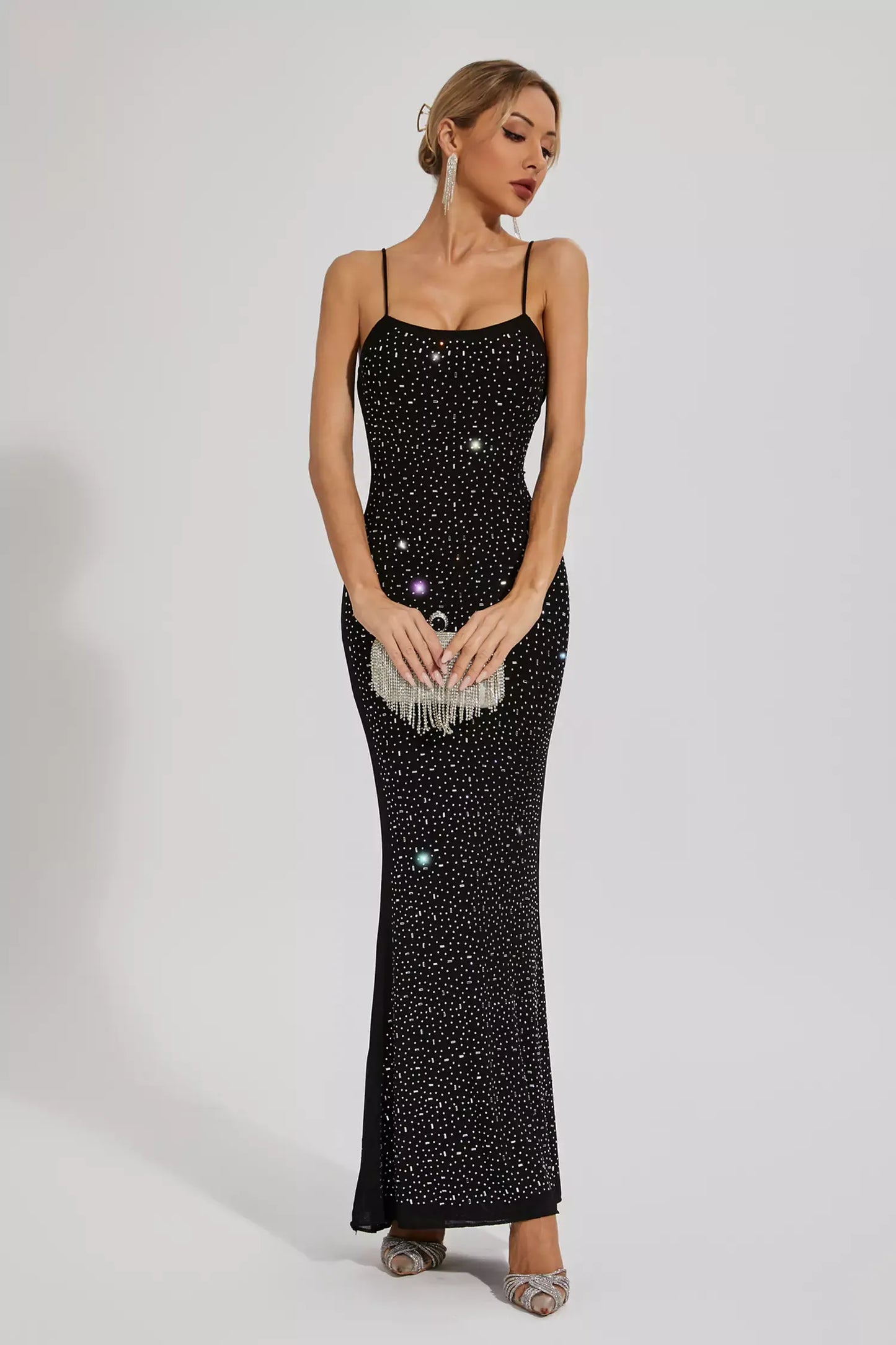 Indie Black Embellished Mesh Maxi Dress