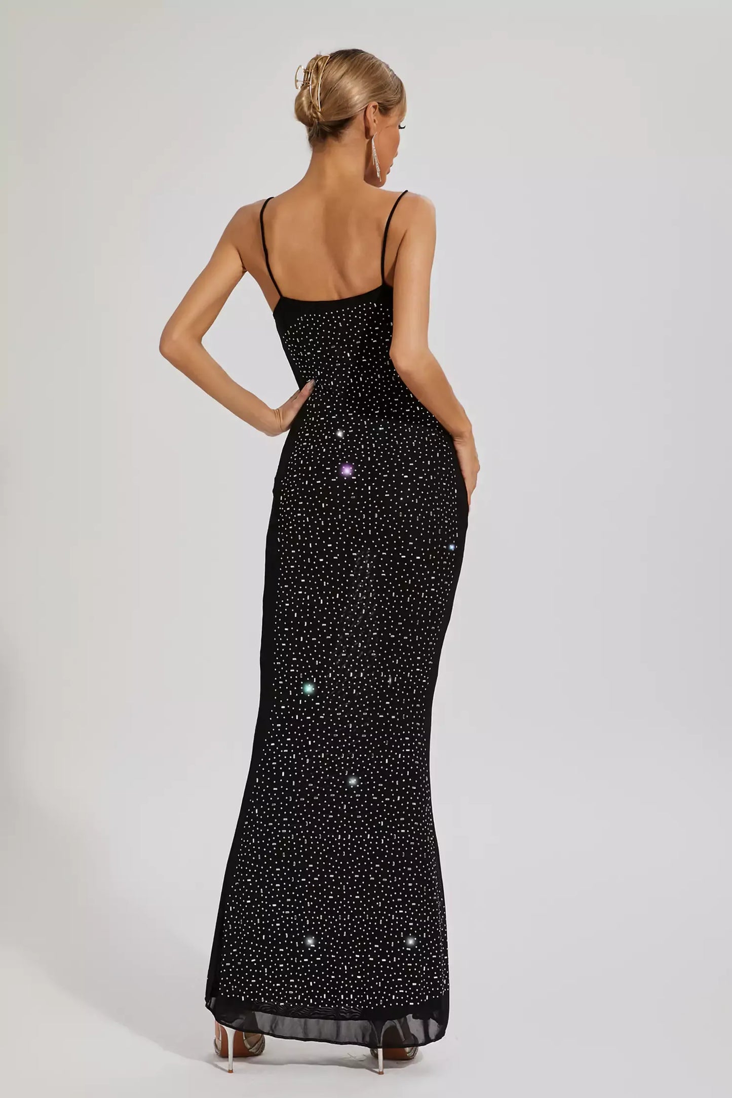 Indie Black Embellished Mesh Maxi Dress