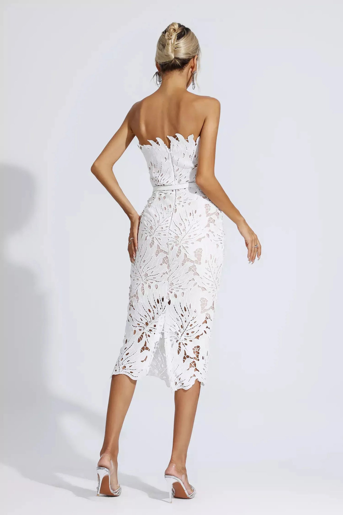 Jazlyn White Floral Lace Midi Dress