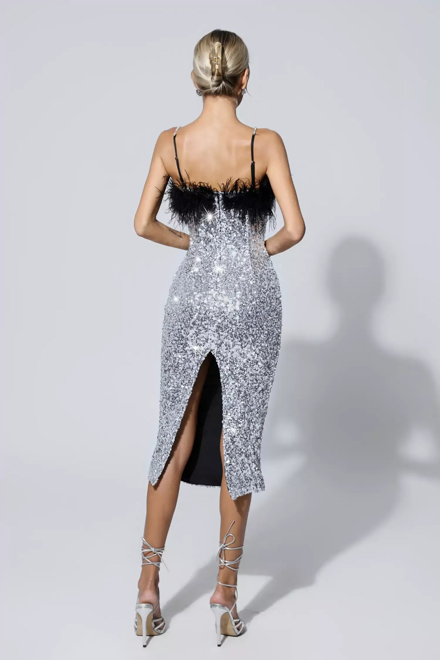 Jemma Black Feather Midi Sequin Dress