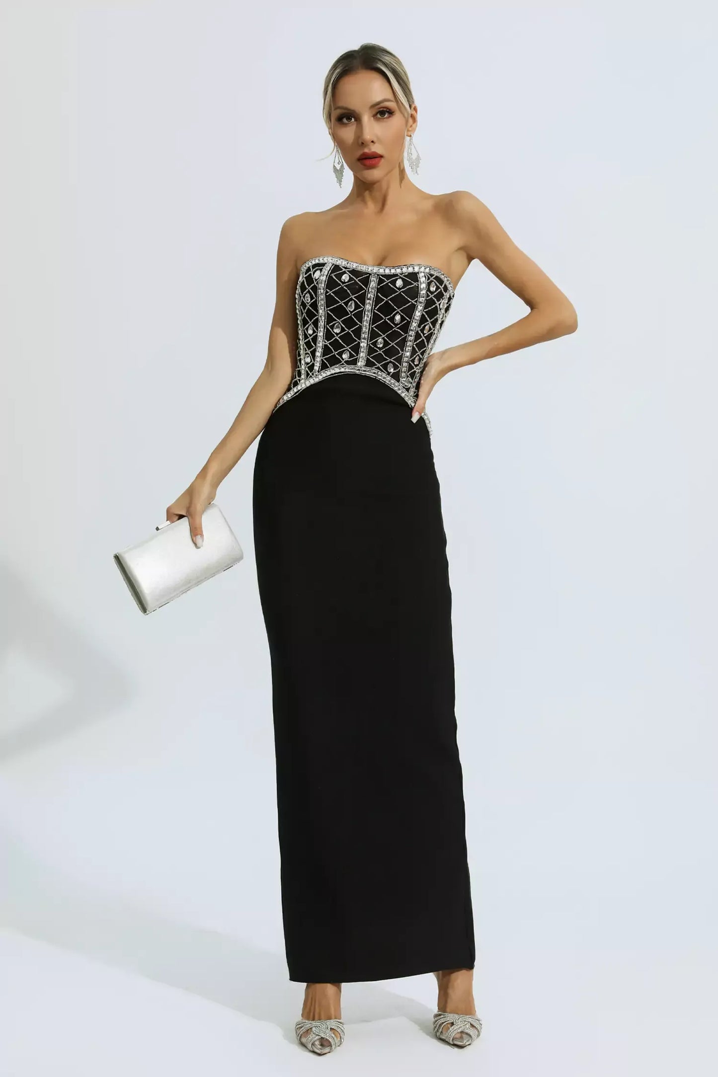 Jolie Black Beading Bandage Maxi Dress