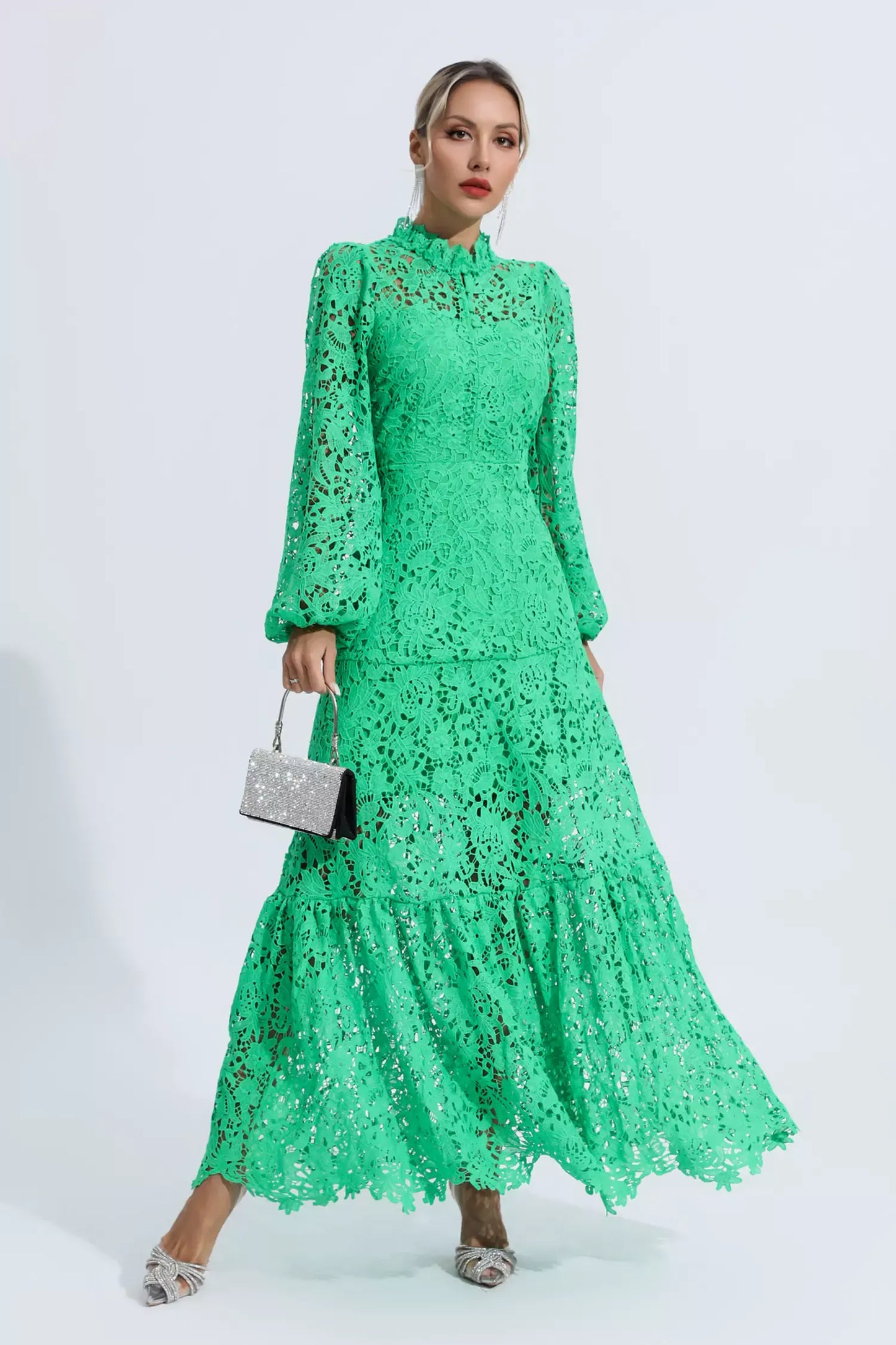 Julieta Green Cut Out Long Sleeve Maxi Dress