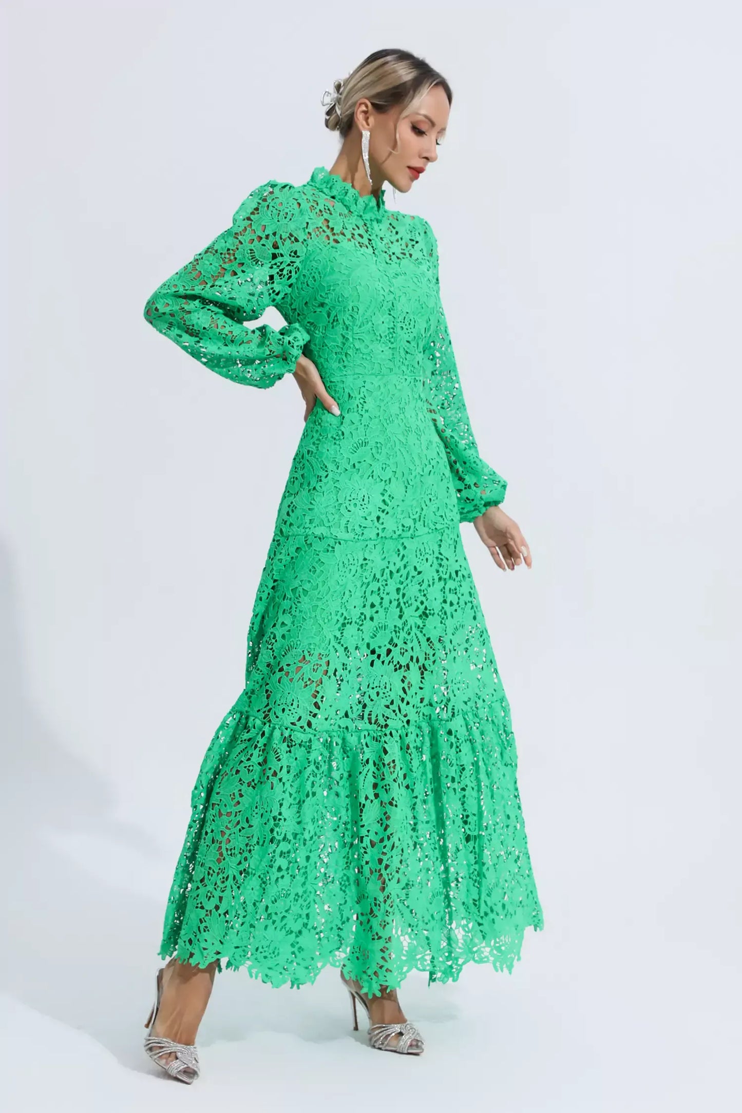 Julieta Green Cut Out Long Sleeve Maxi Dress