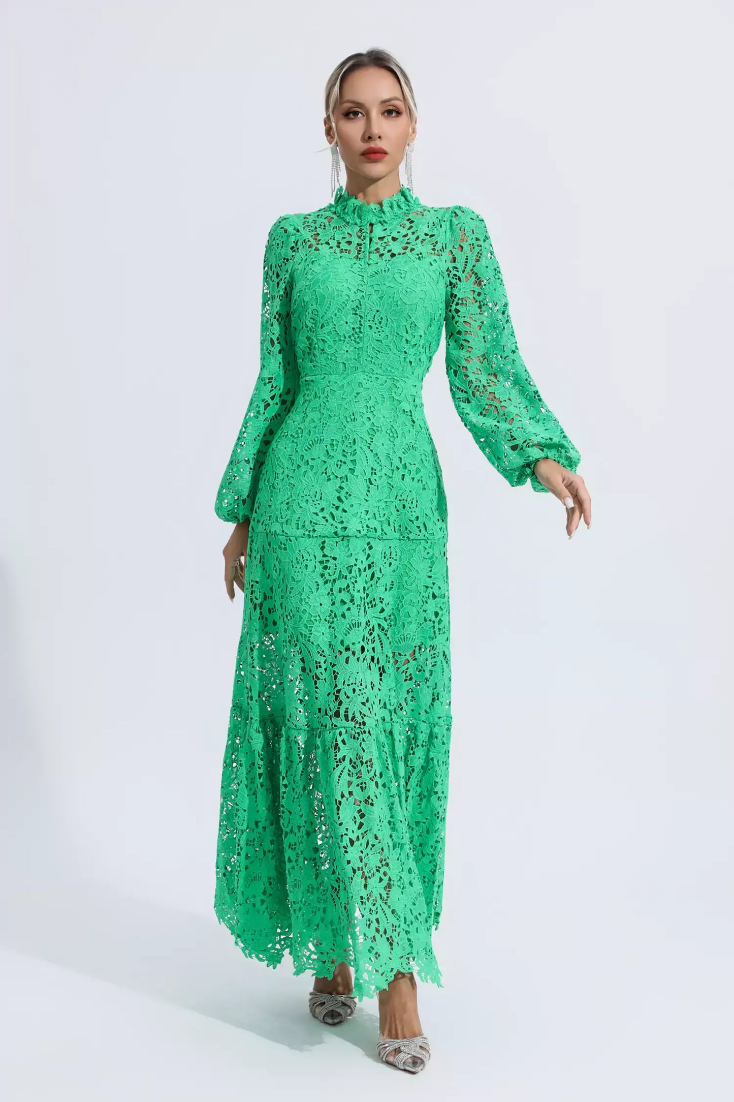 Julieta Green Cut Out Long Sleeve Maxi Dress