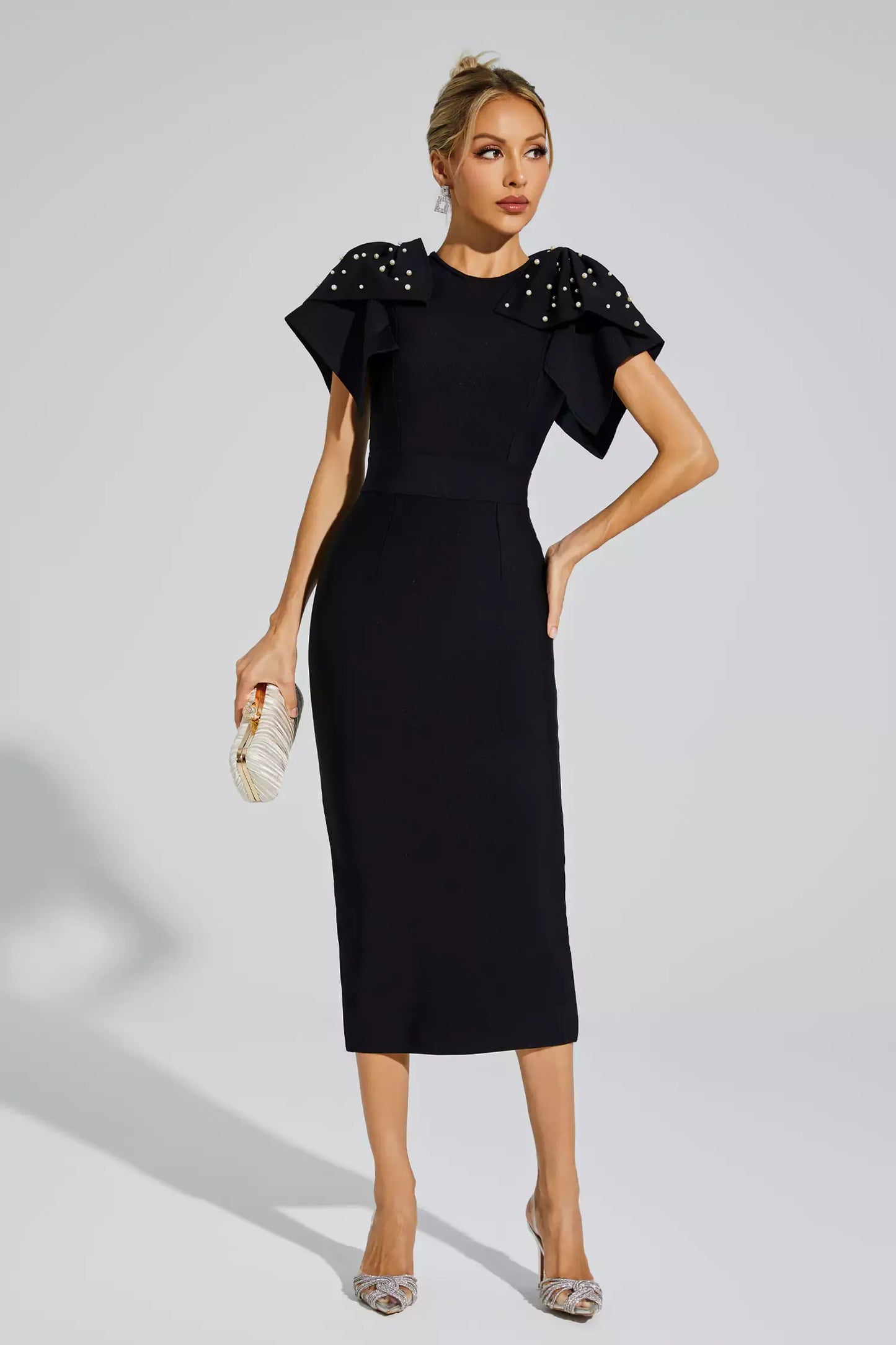 Kassidy Black Knitted Embellished Midi Dress