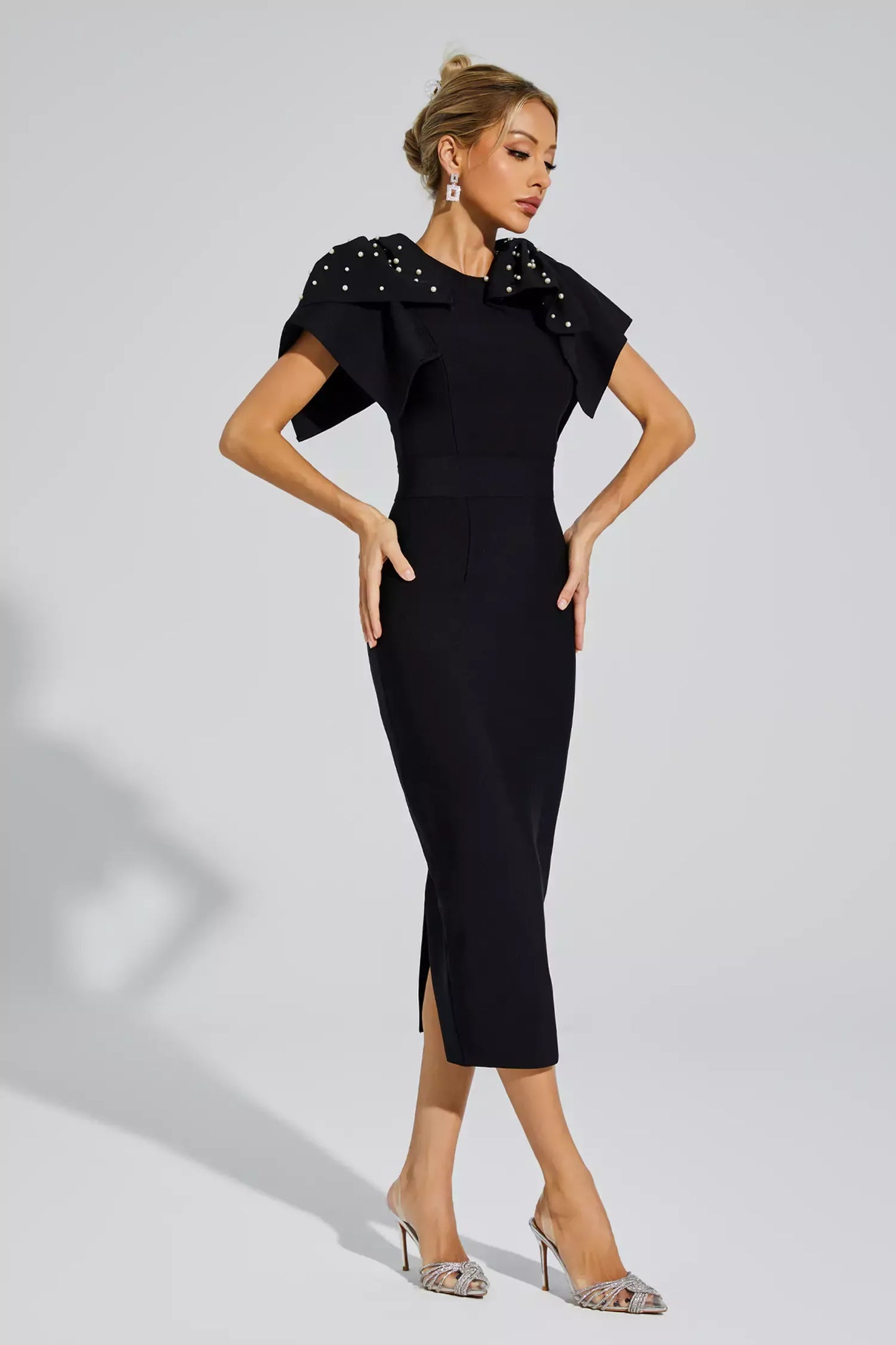 Kassidy Black Knitted Embellished Midi Dress