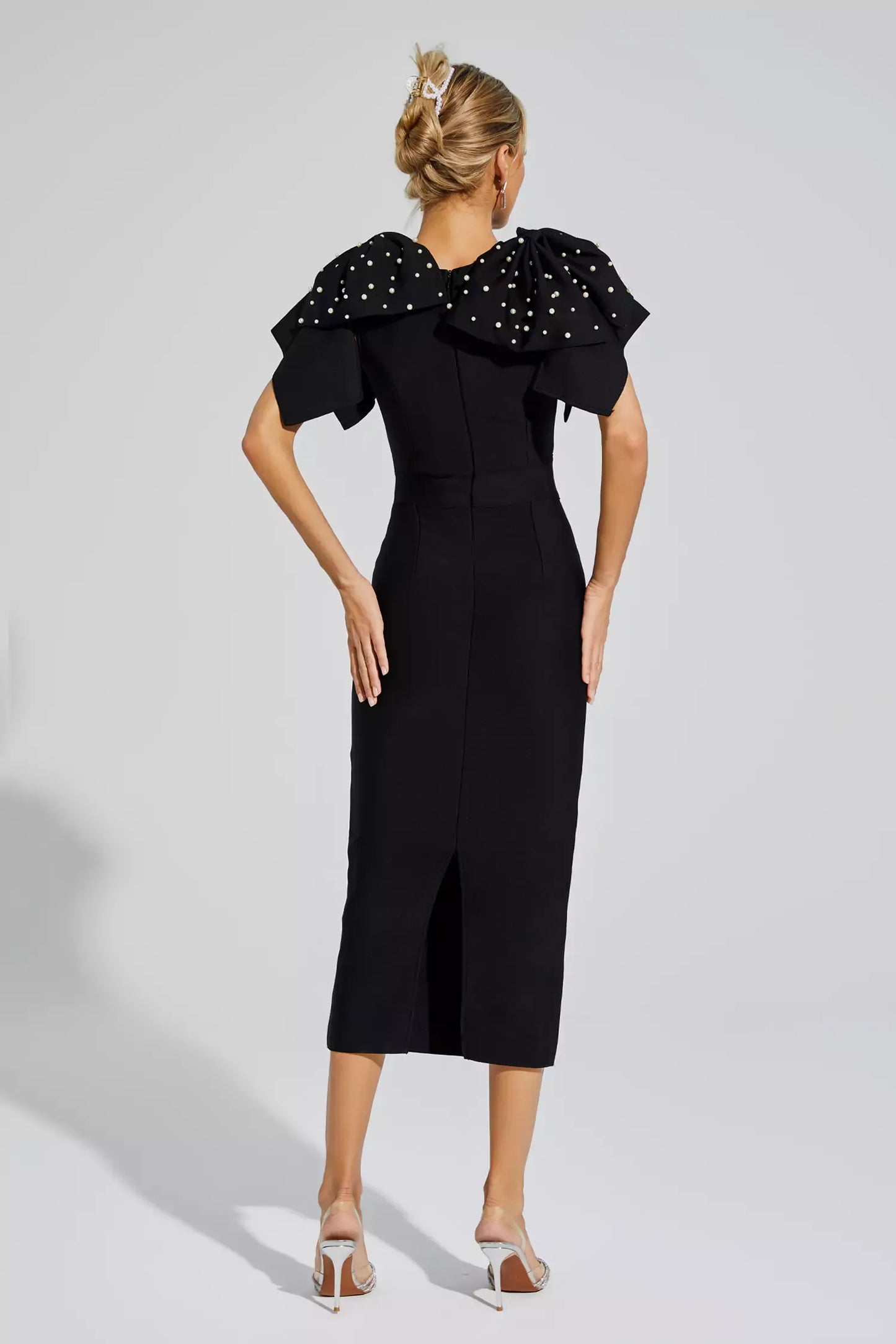 Kassidy Black Knitted Embellished Midi Dress