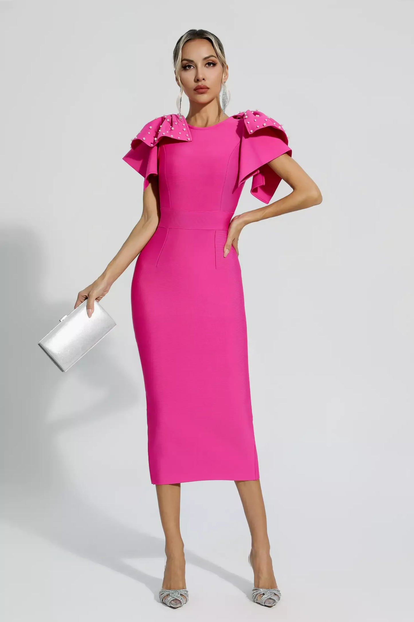 Naku Pink Knitted Embellished Midi Dress