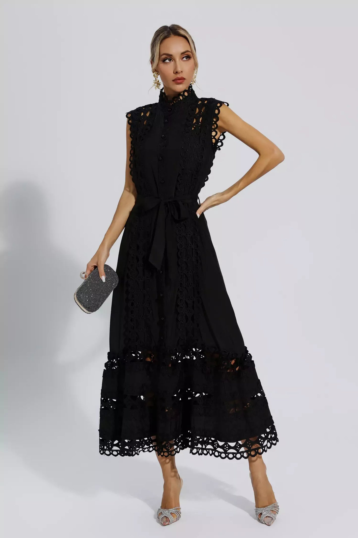 Kennedi Black Sleeveless Hollow Maxi Dress