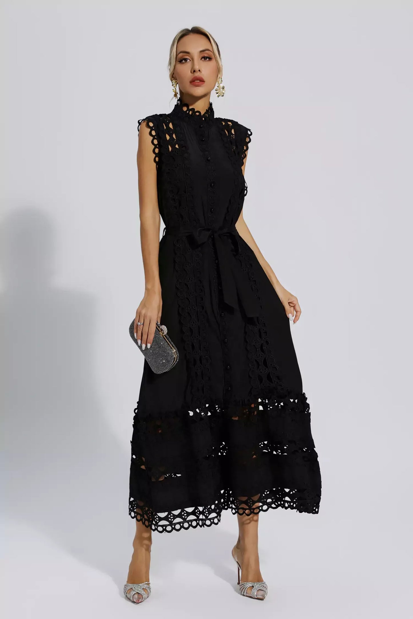 Kennedi Black  Sleeveless Hollow Maxi Dress