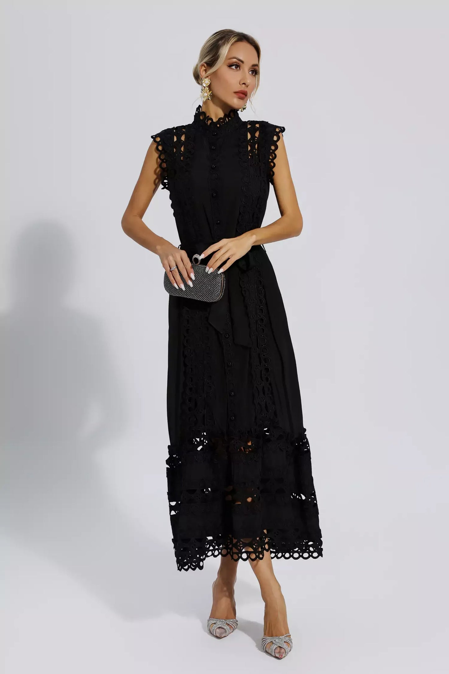 Kennedi Black  Sleeveless Hollow Maxi Dress