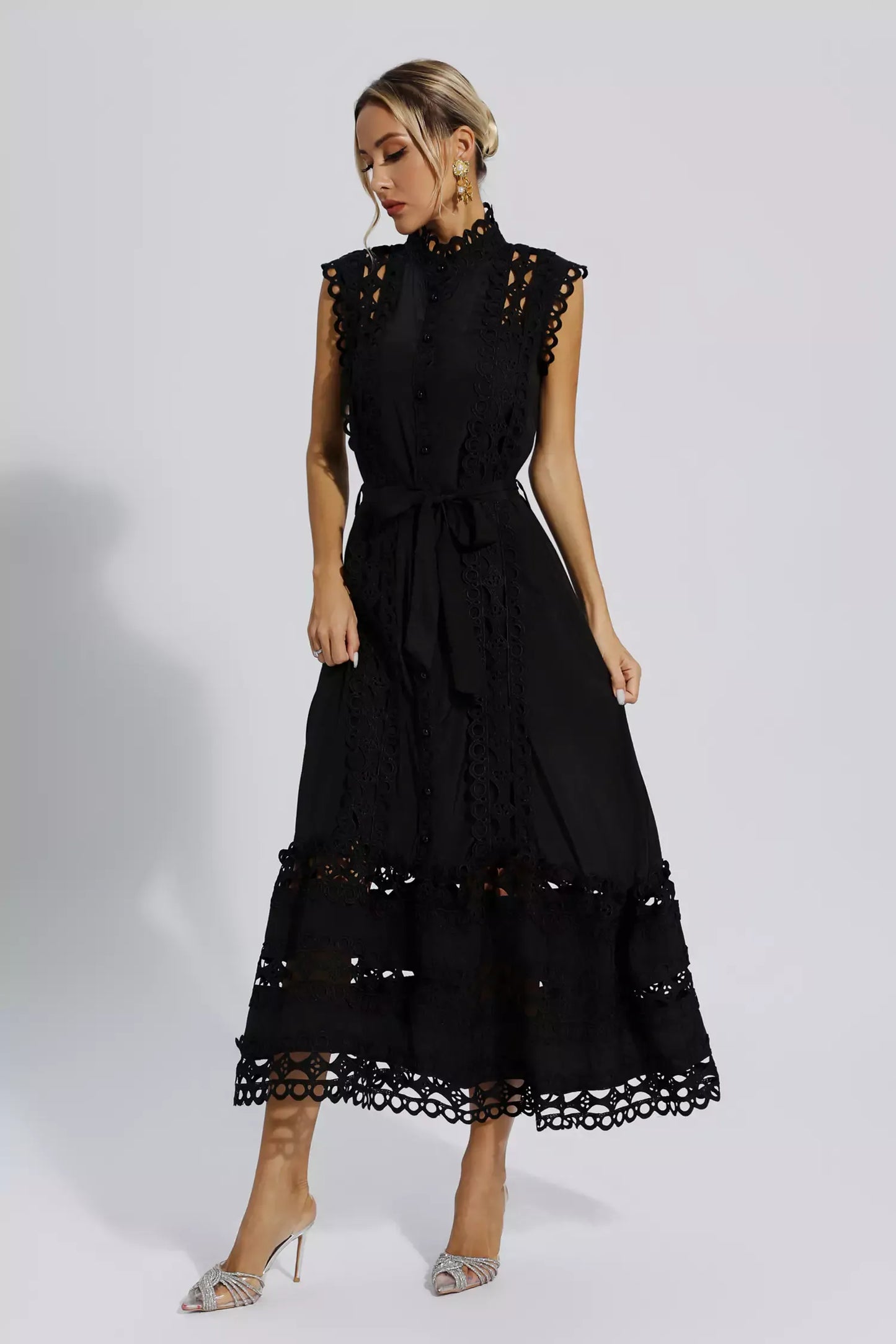 Kennedi Black  Sleeveless Hollow Maxi Dress