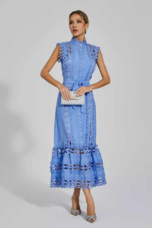 Kennedi Blue Sleeveless Hollow Maxi Dress