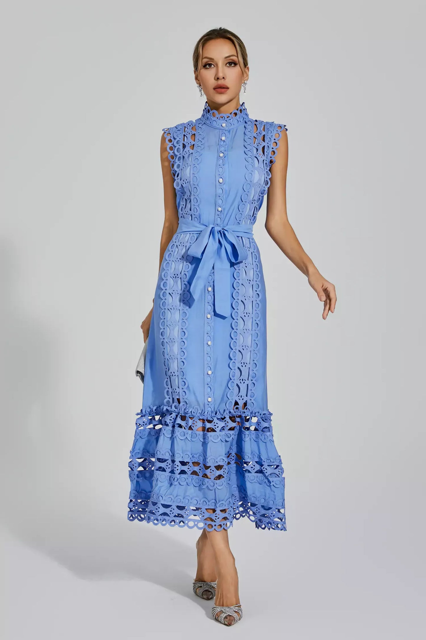 Kennedi Blue Sleeveless Hollow Maxi Dress