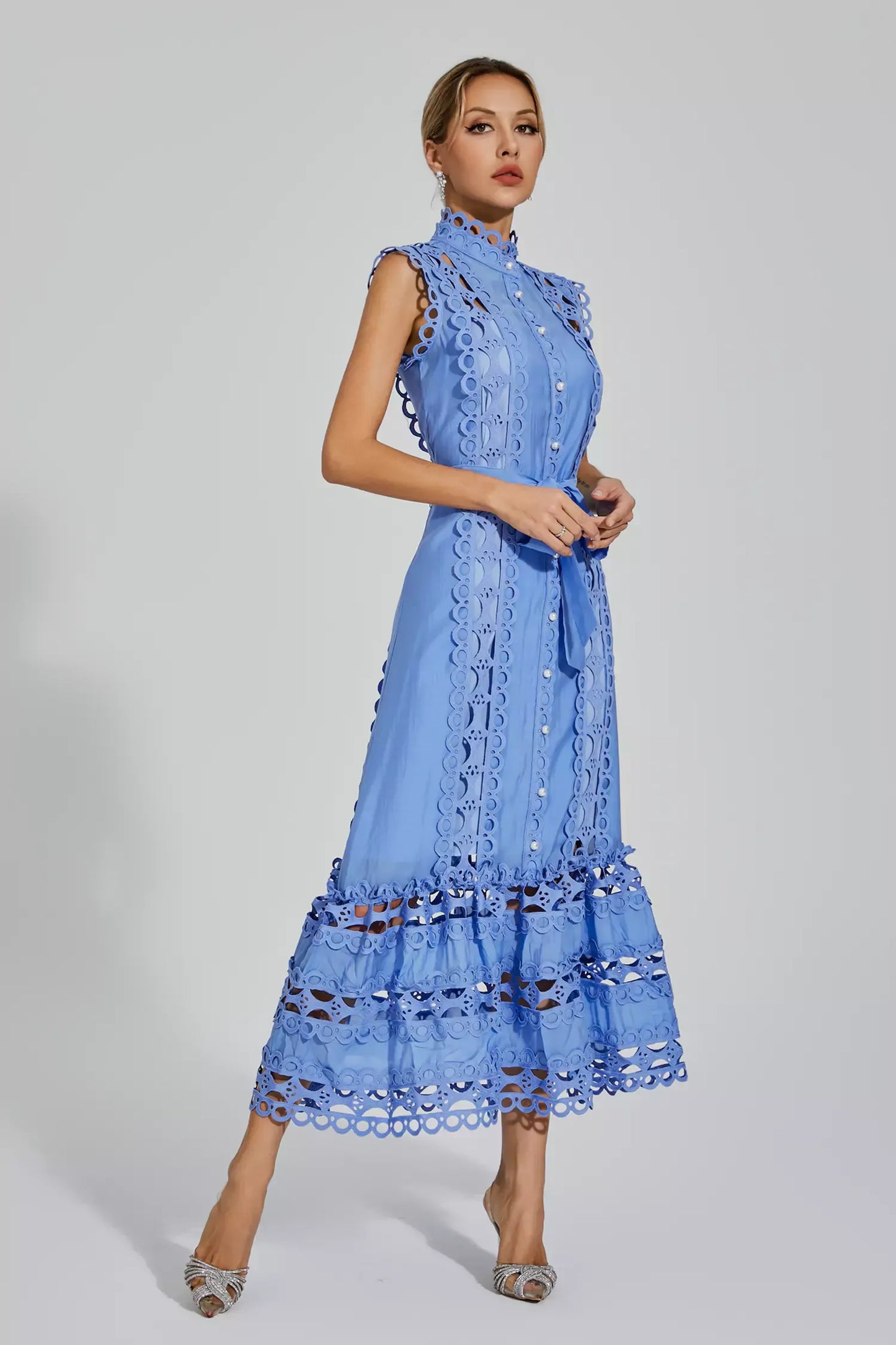 Kennedi Blue Sleeveless Hollow Maxi Dress