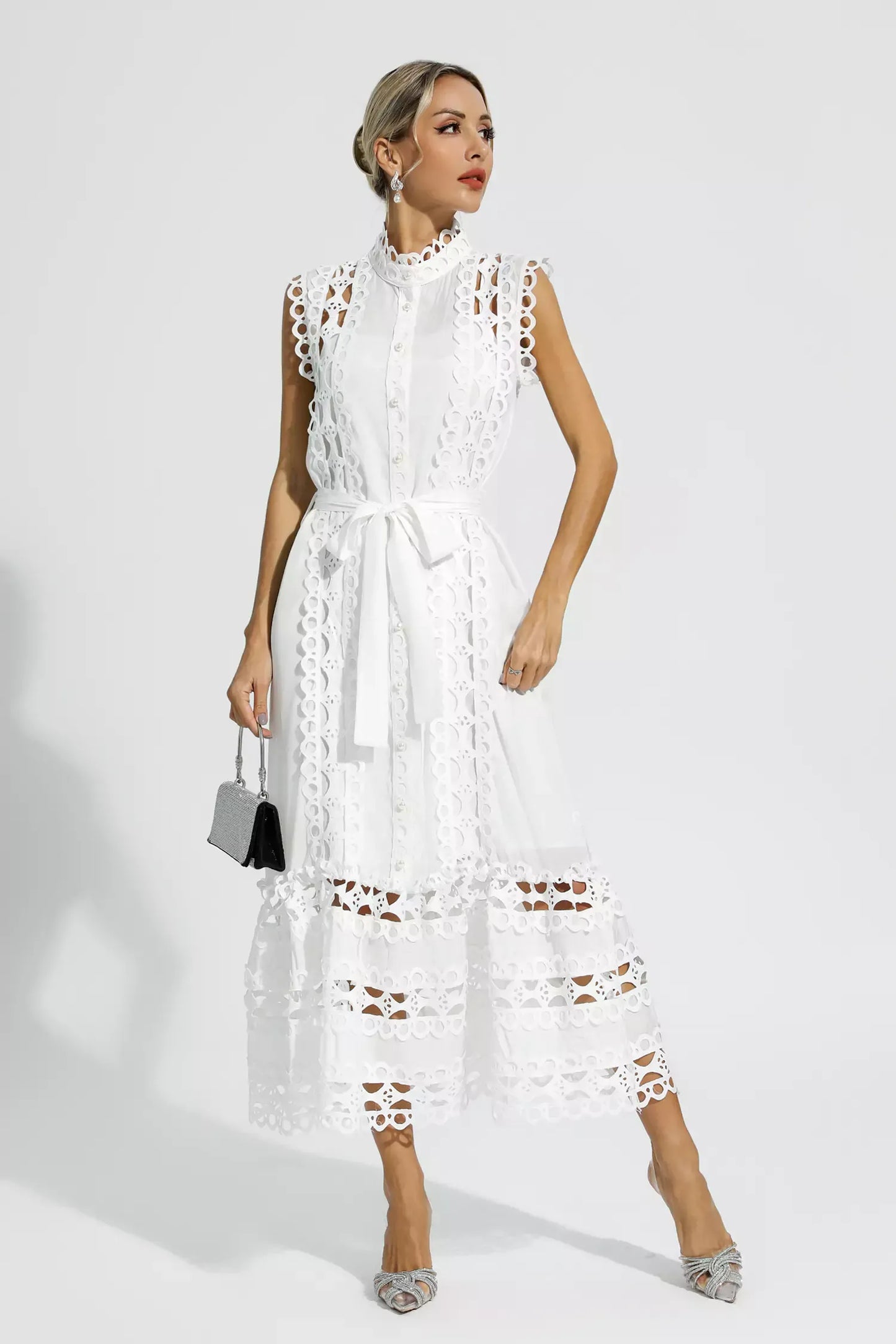 Kennedi White Sleeveless Hollow Maxi Dress