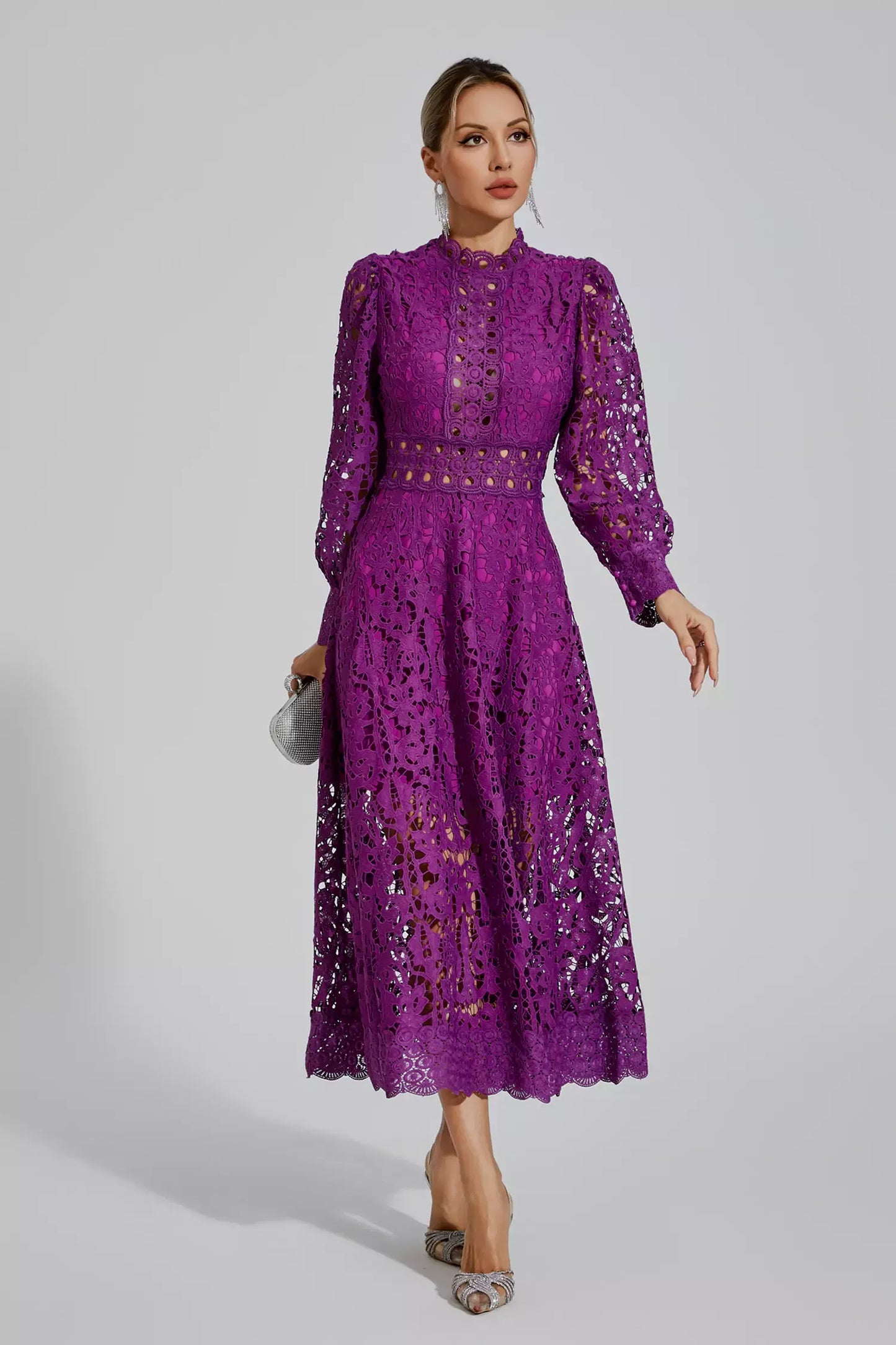 Kenzie Purple Lace Cutout Maxi Dress