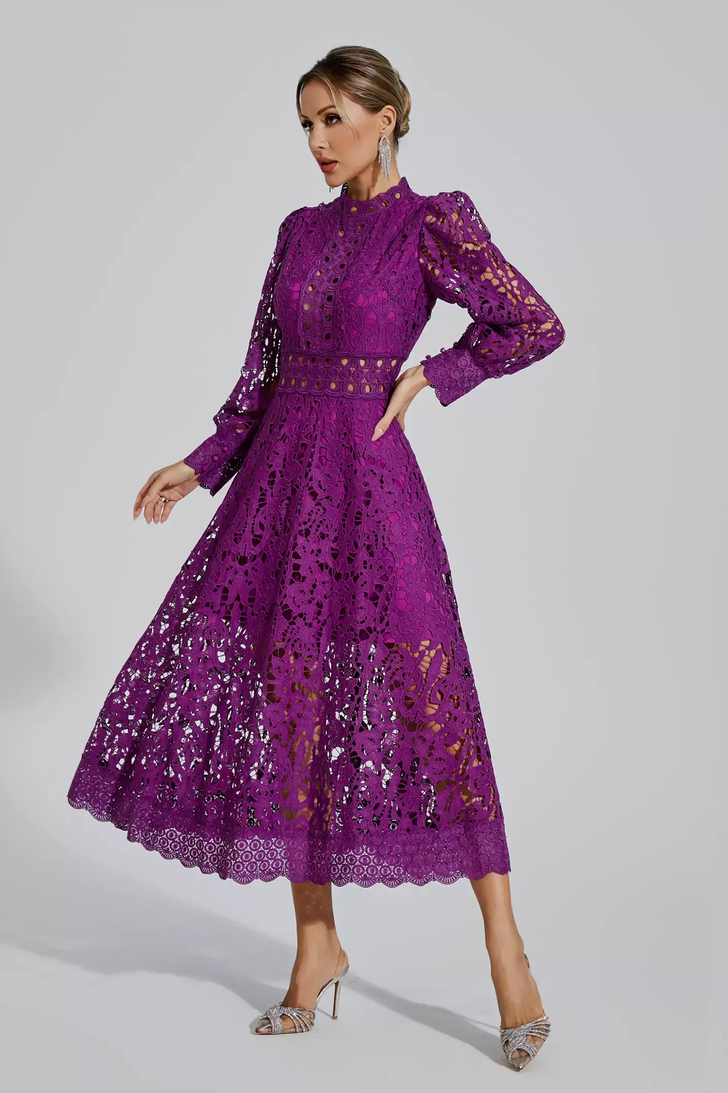 Kenzie Purple Lace Cutout Maxi Dress