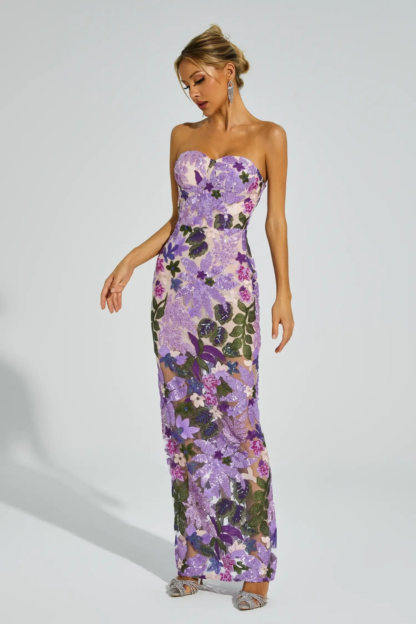 Kevin Purple Embroidered Sequins Maxi Dress