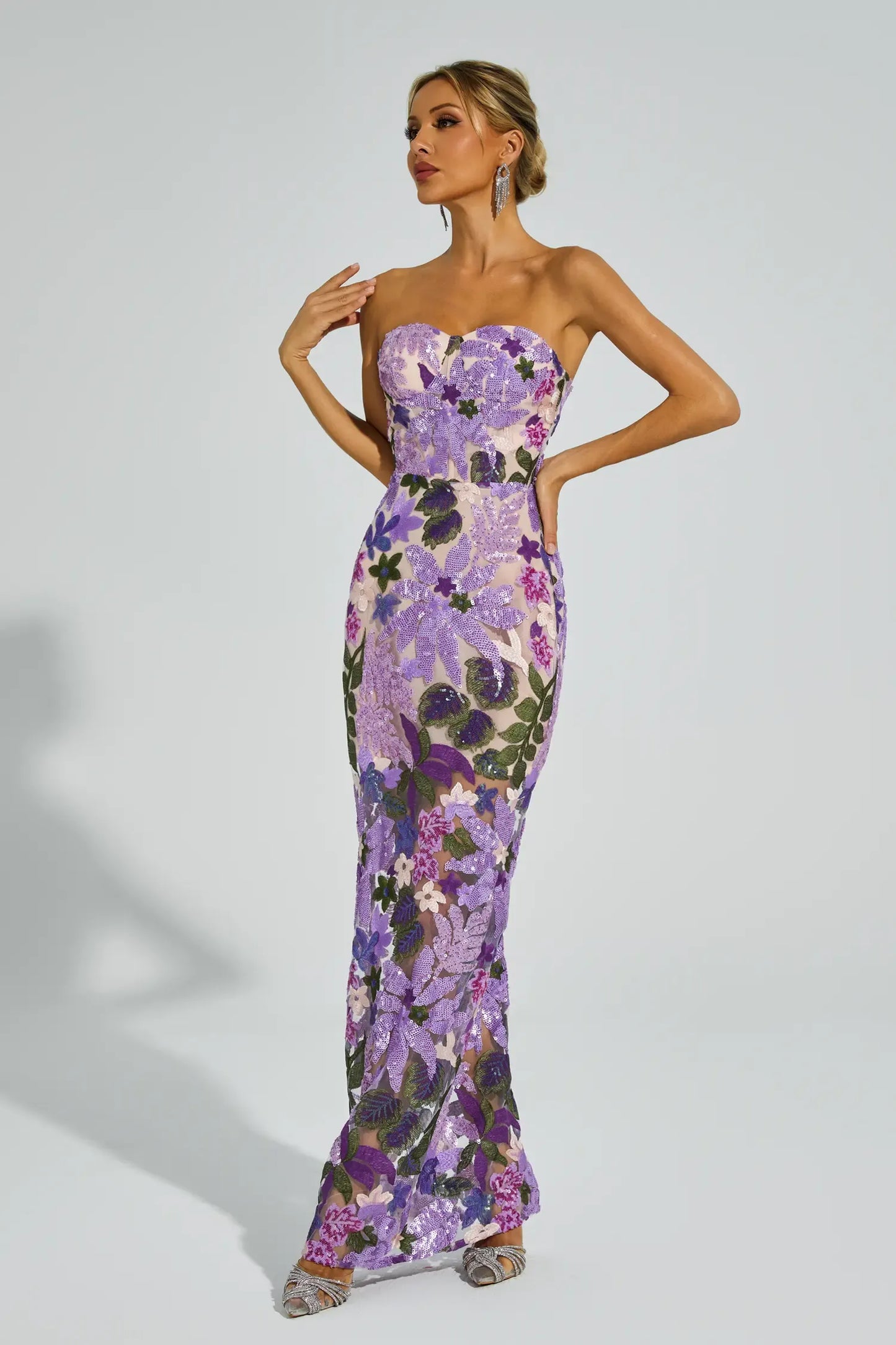 Kevin Purple Embroidered Sequins Maxi Dress