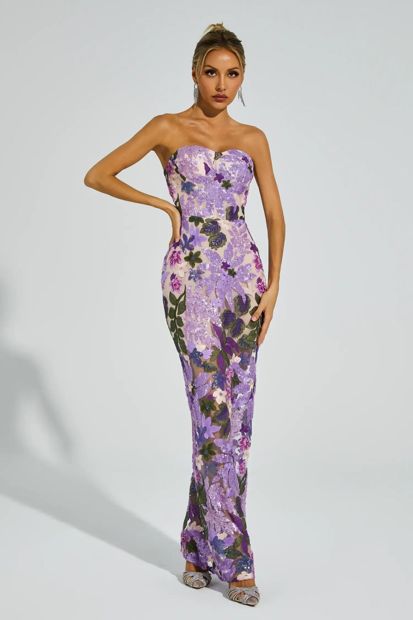 Kevin Purple Embroidered Sequins Maxi Dress