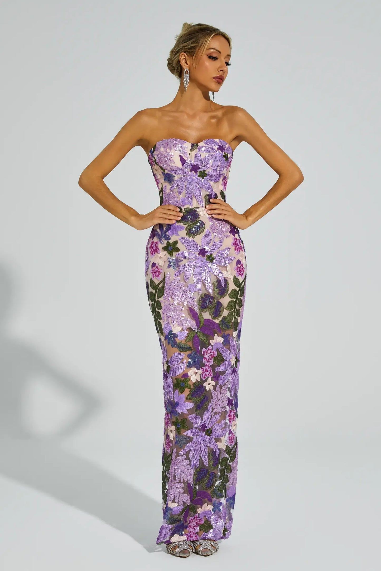 Kevin Purple Embroidered Sequins Maxi Dress