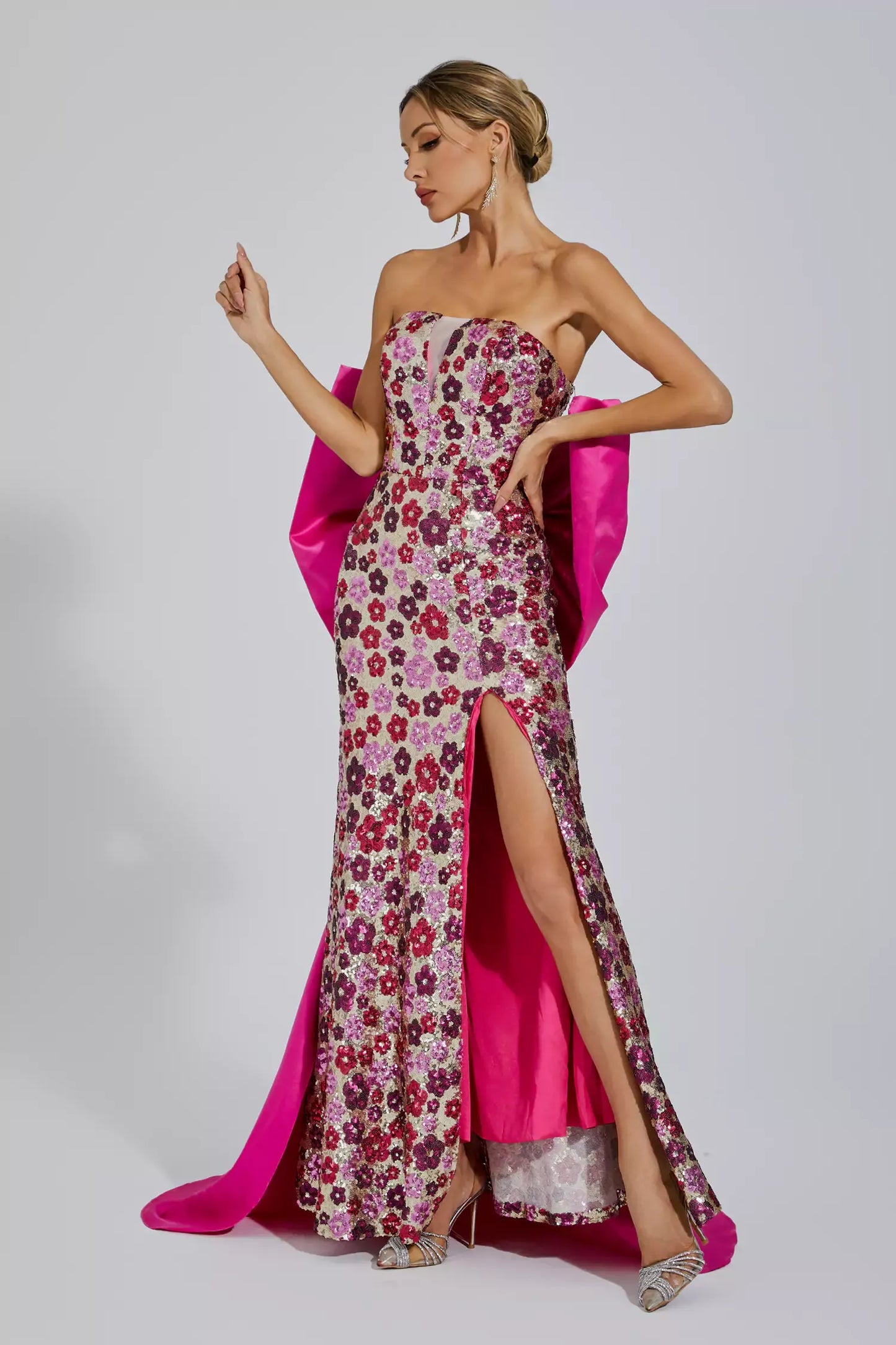 Kiera Pink Flower Sequin Maxi Dress