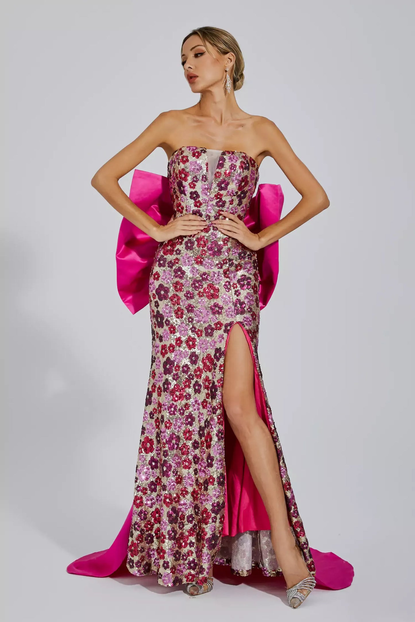 Kiera Pink Flower Sequin Maxi Dress