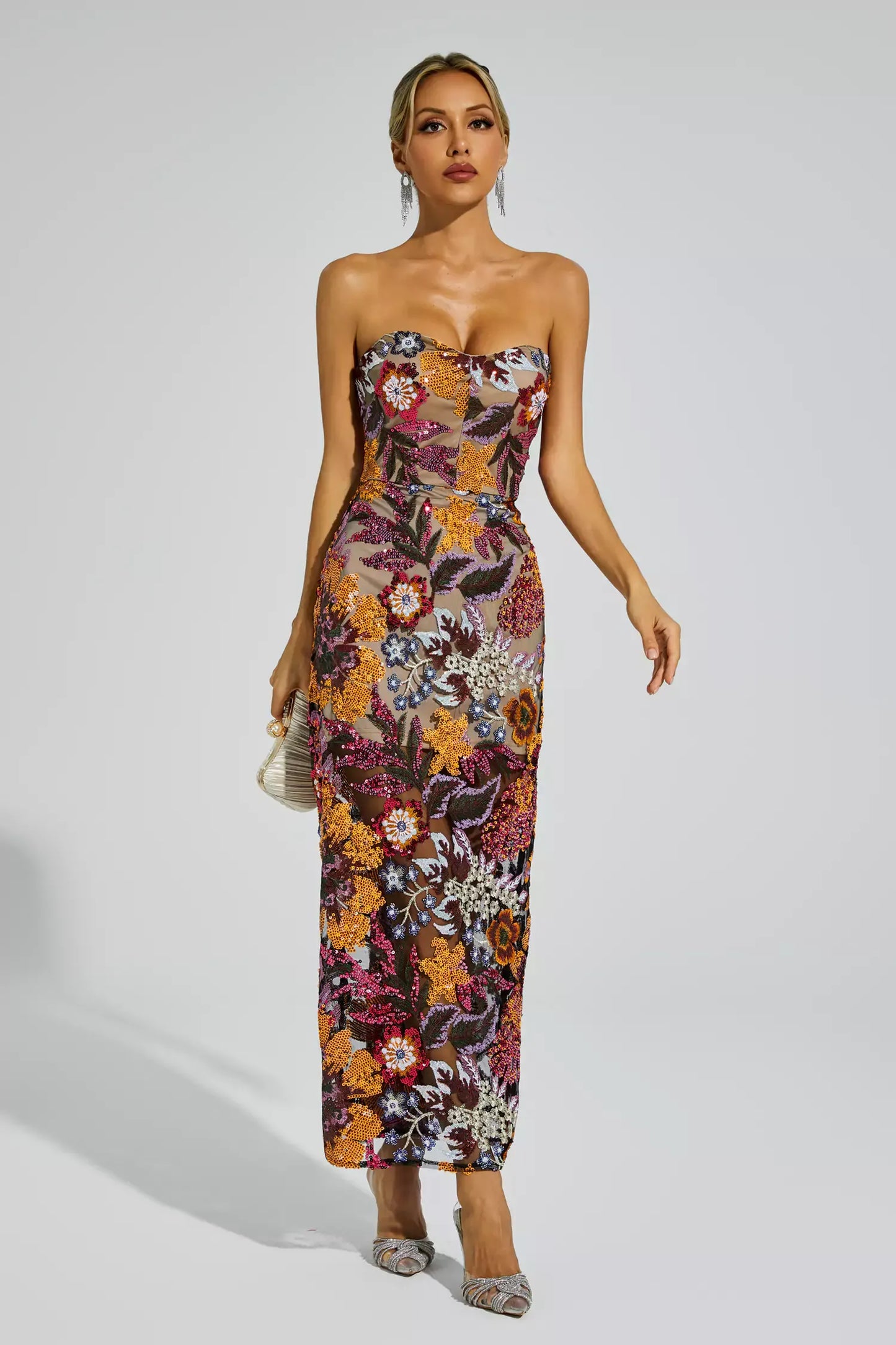 Leanna Green Flower Embroidered Maxi Dress