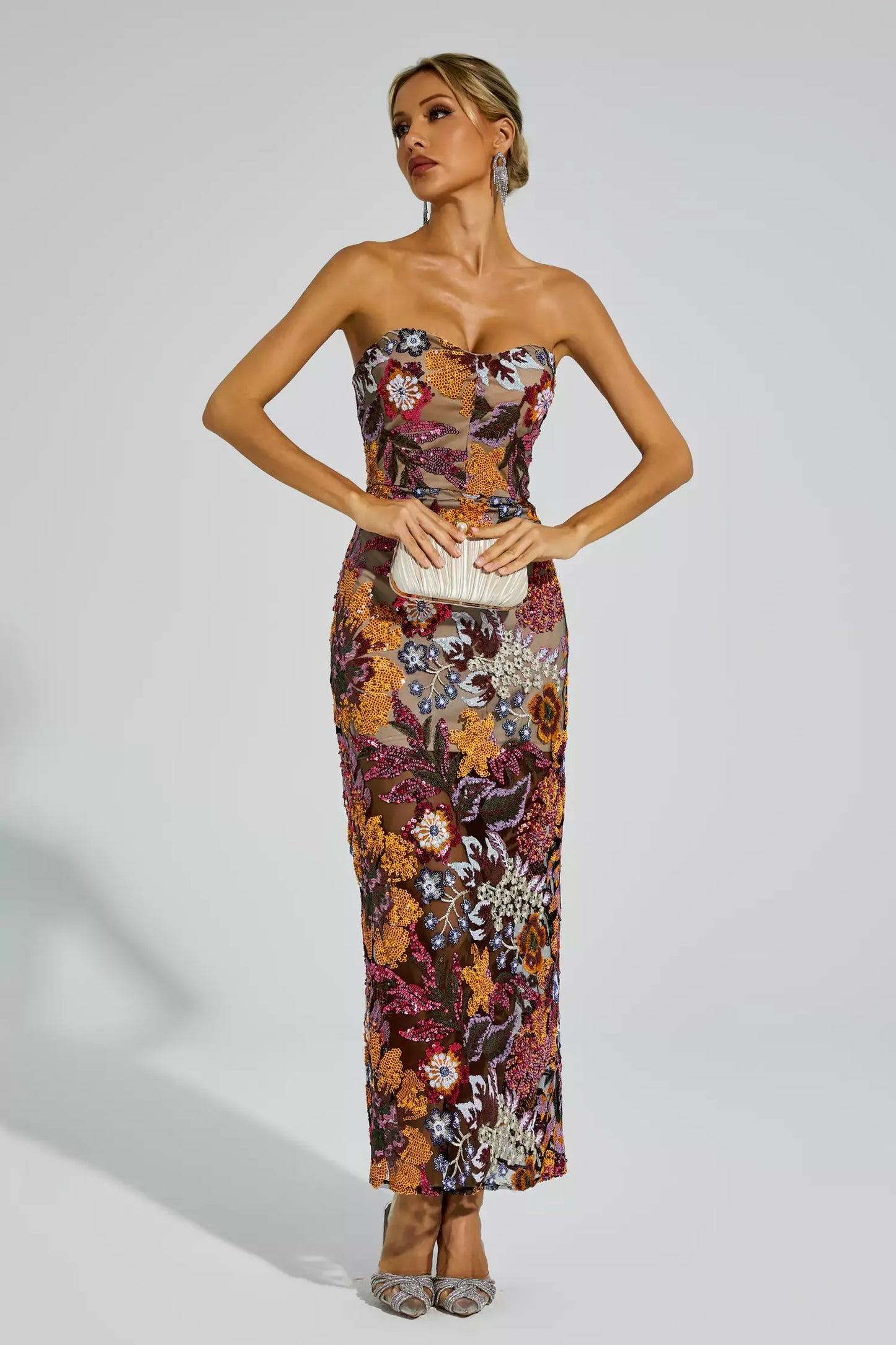 Leanna  Red Flower Embroidered Maxi Dress