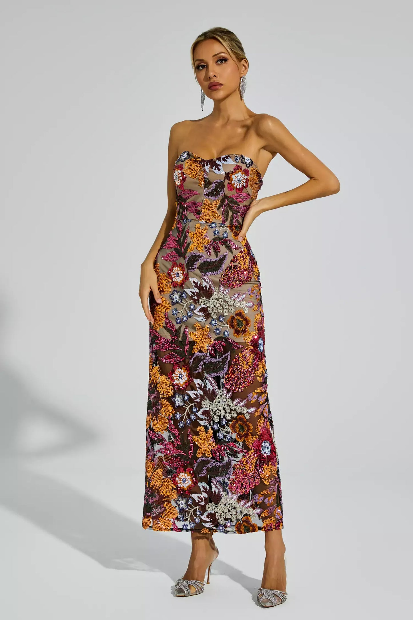 Leanna  Red Flower Embroidered Maxi Dress