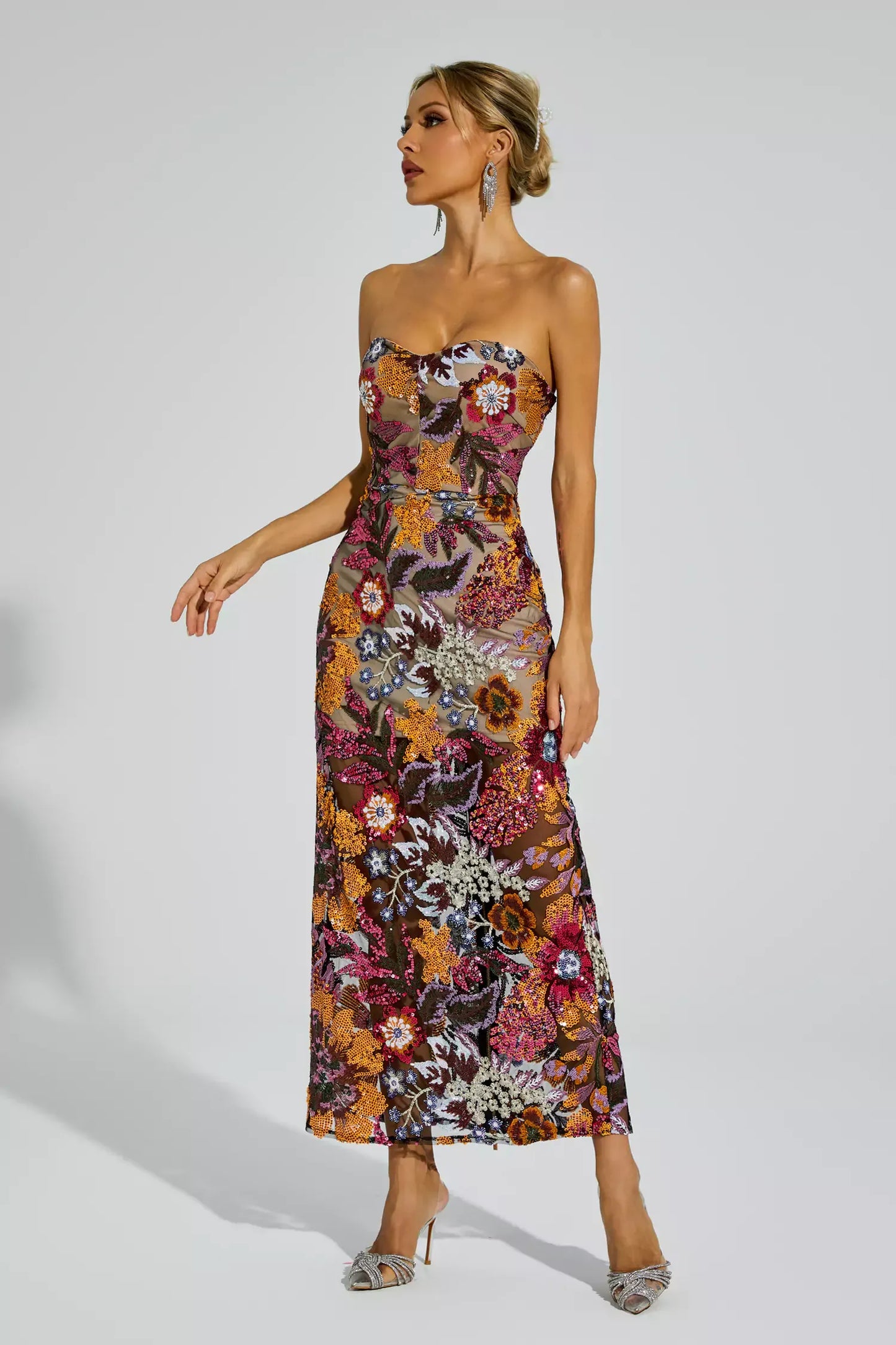 Leanna Green Flower Embroidered Maxi Dress