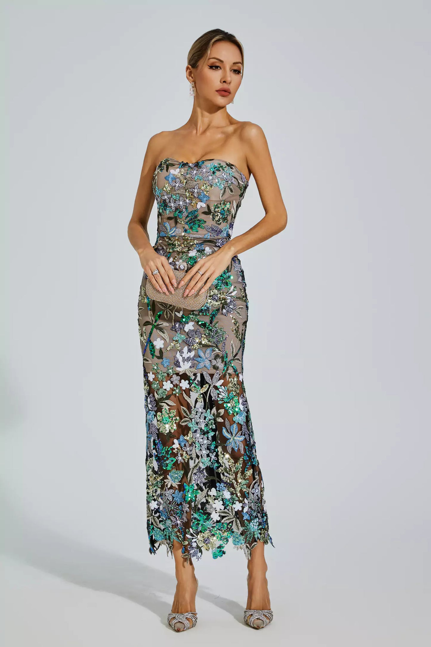 Leanna Green Flower Embroidered Maxi Dress