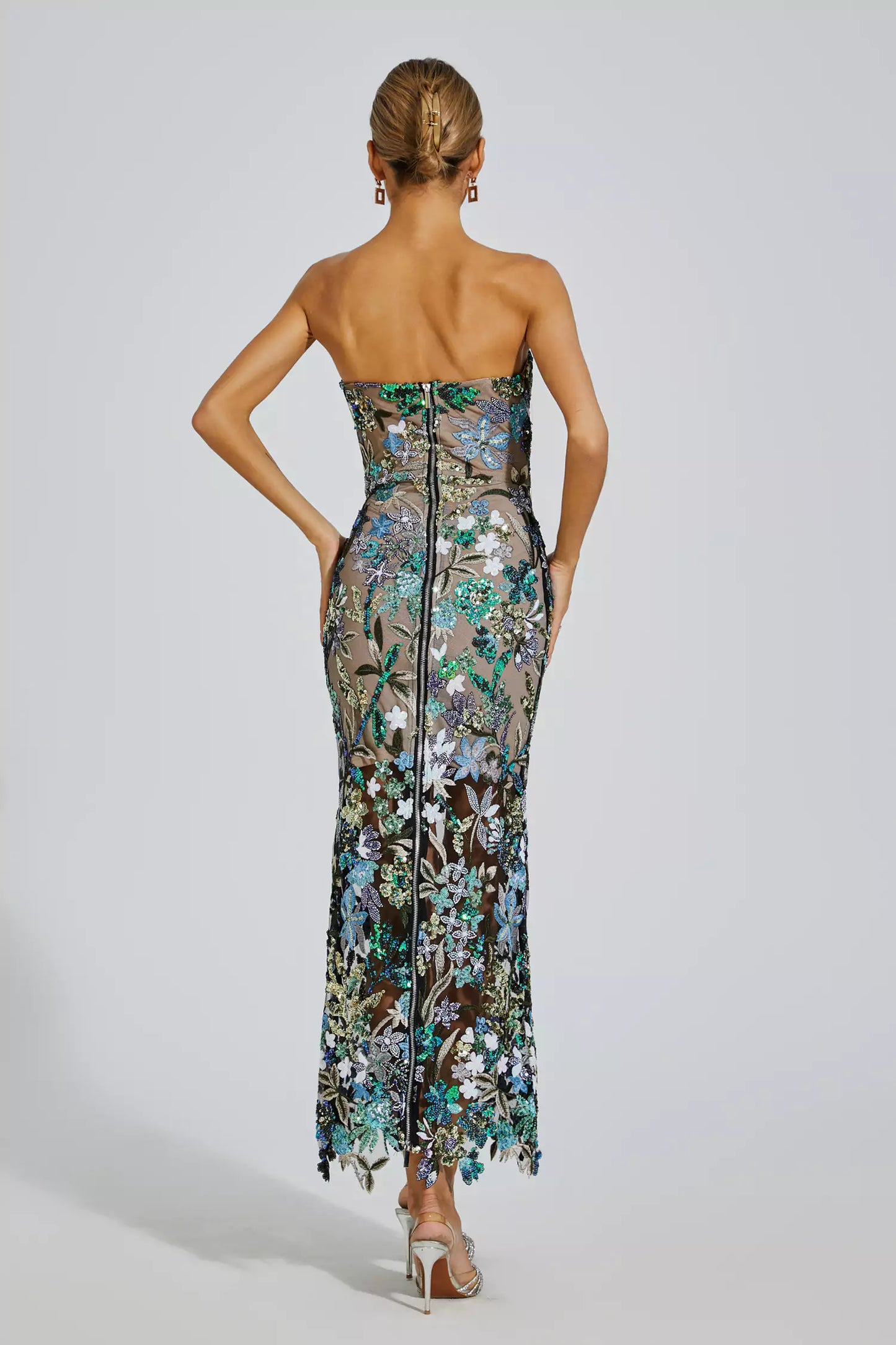 Leanna Green Flower Embroidered Maxi Dress