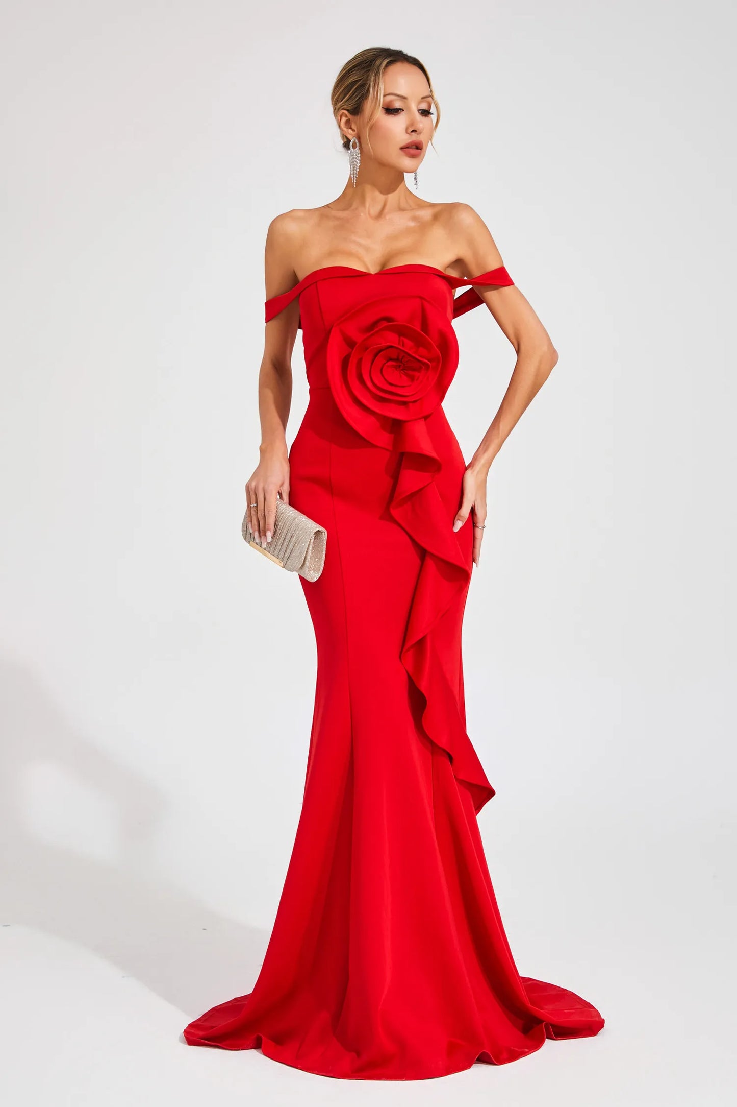 Ysolde Red Rose Bandage Maxi Dress