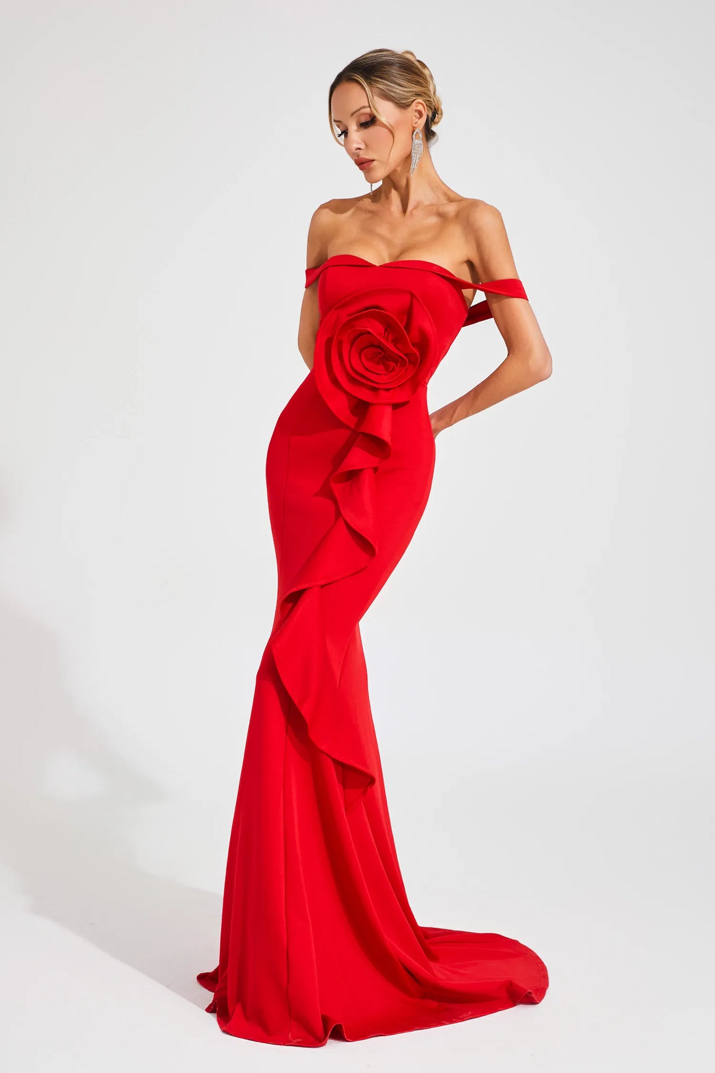 Ysolde Red Rose Bandage Maxi Dress