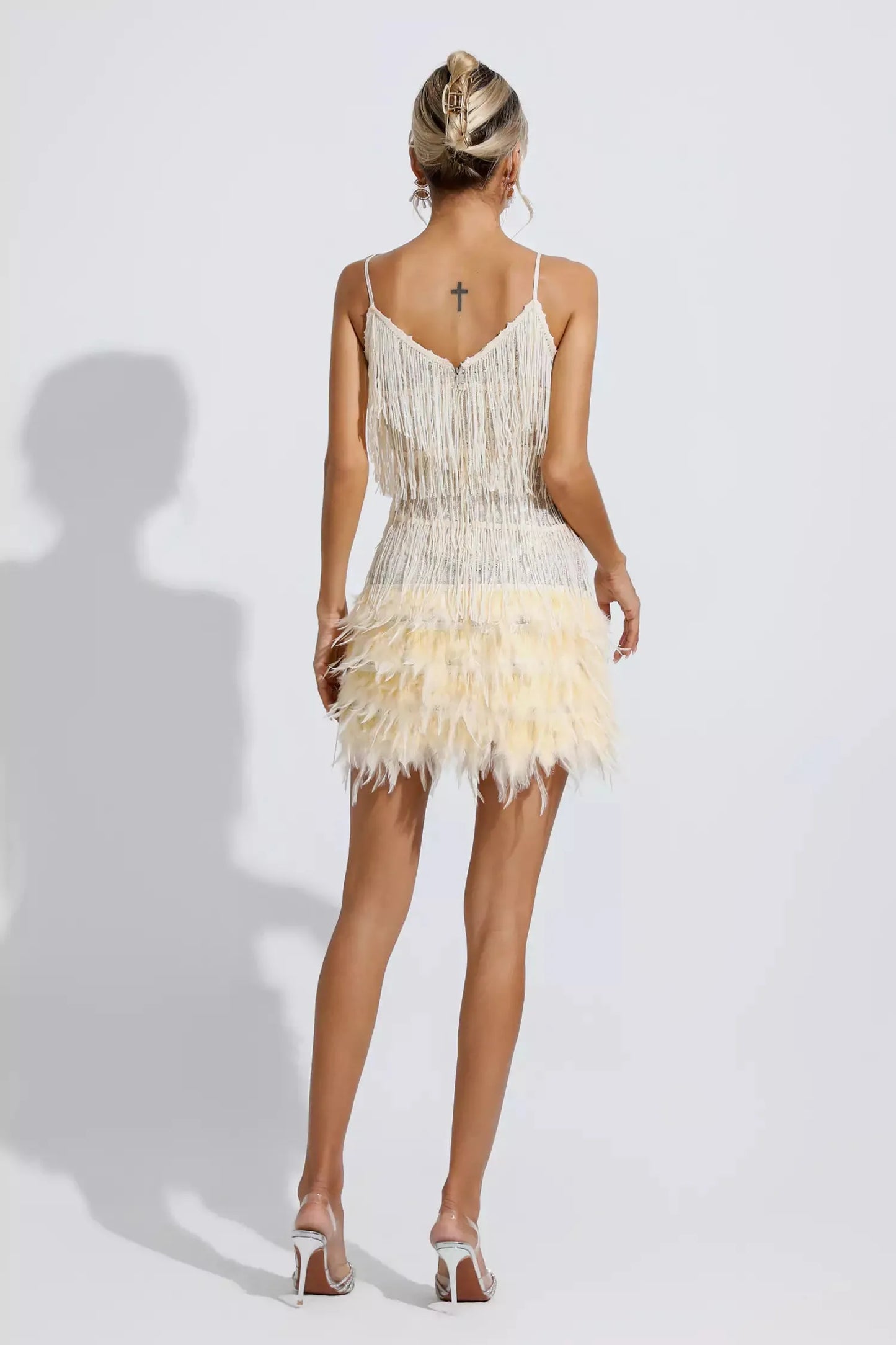 Lilliana Champagne Feather Tassel Sequin Mini Dress