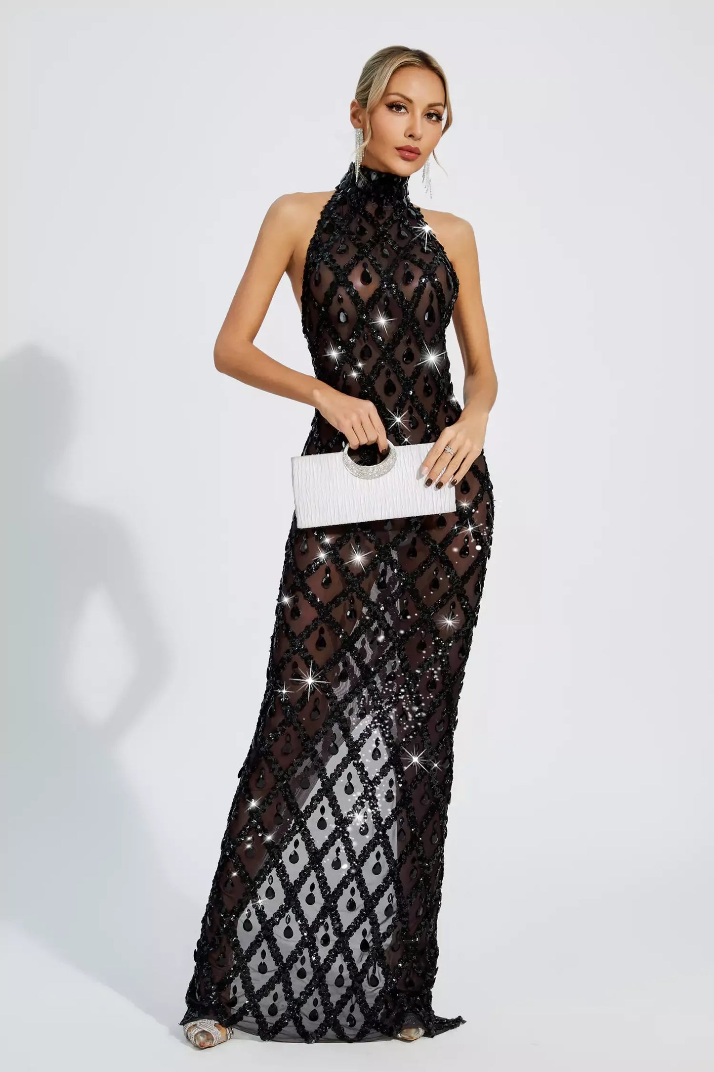 Louise Black Diamond Maxi Dress(No lining)