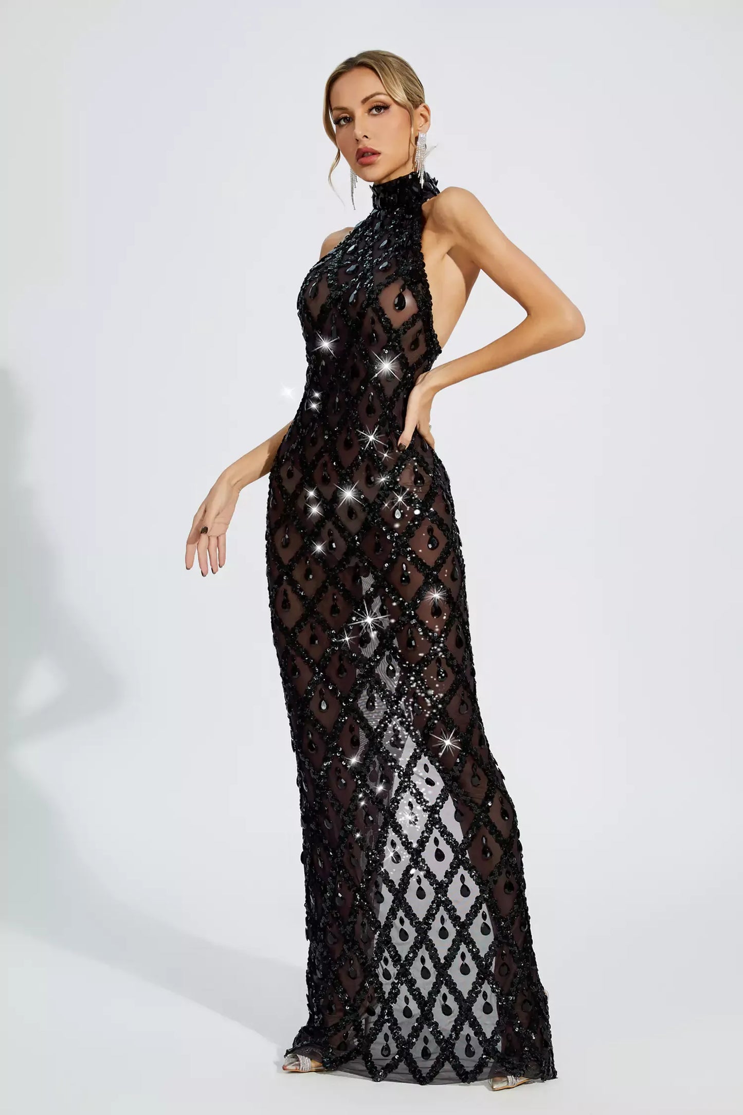 Louise Black Diamond Maxi Dress(No lining)