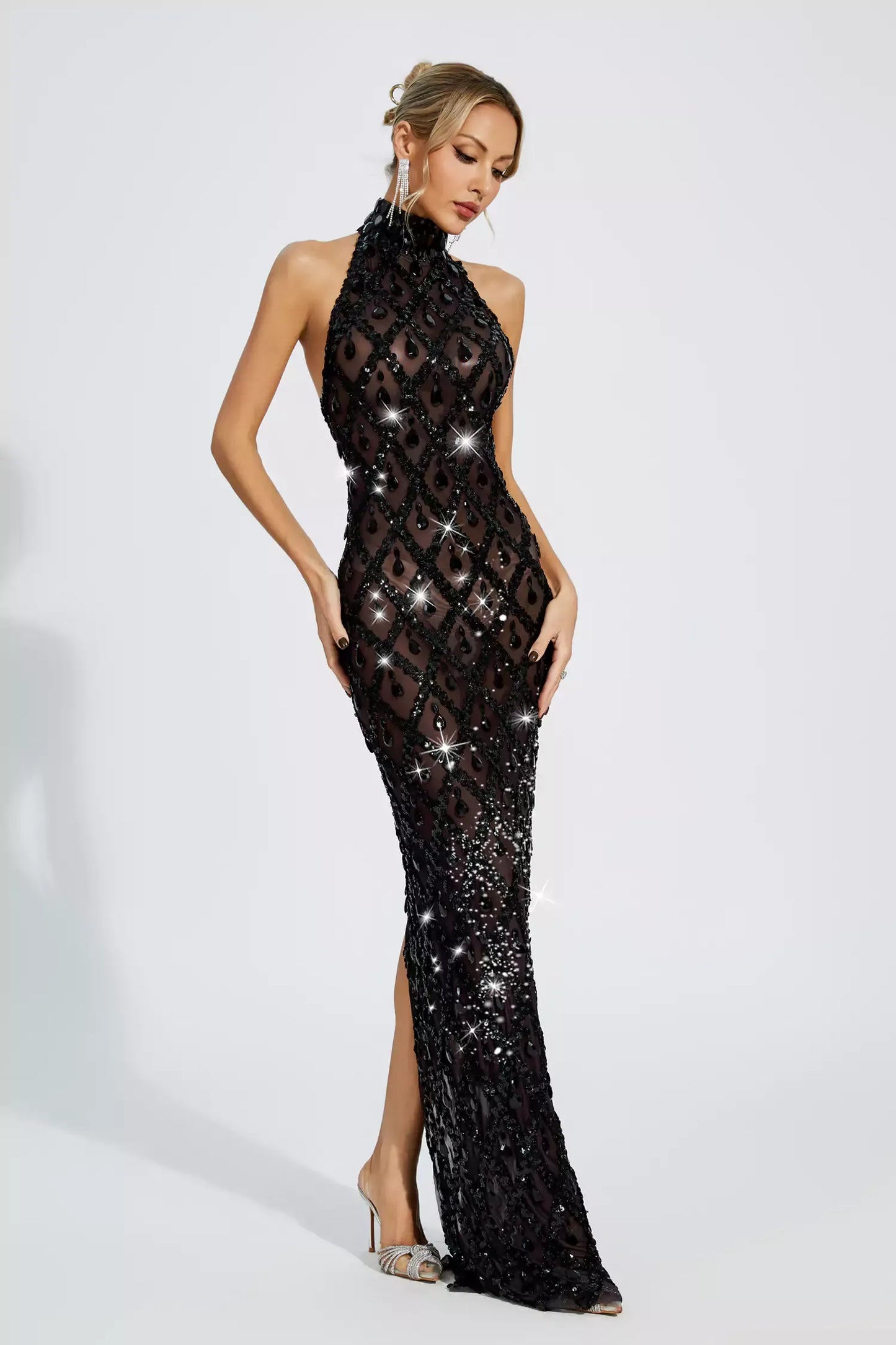 Louise Black Diamond Maxi Dress(No lining)