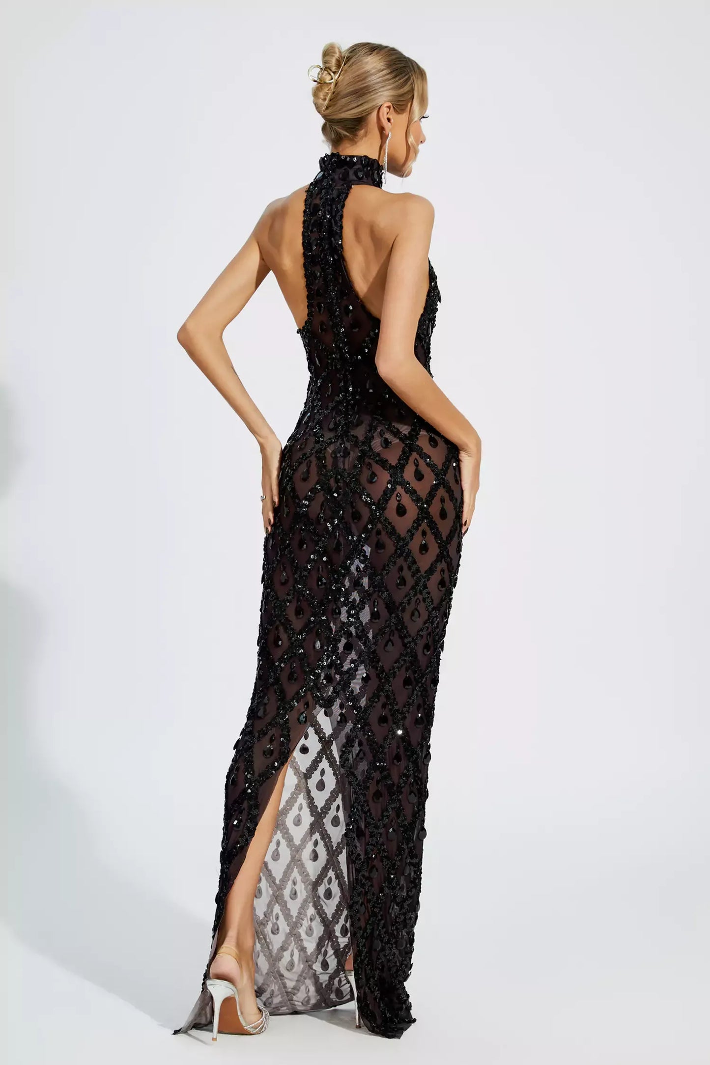 Louise Black Diamond Maxi Dress(No lining)